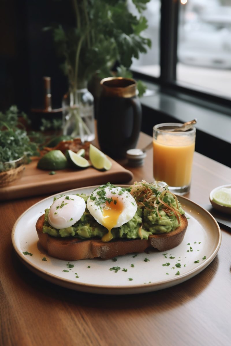 Avocado poached egg open sandwich
