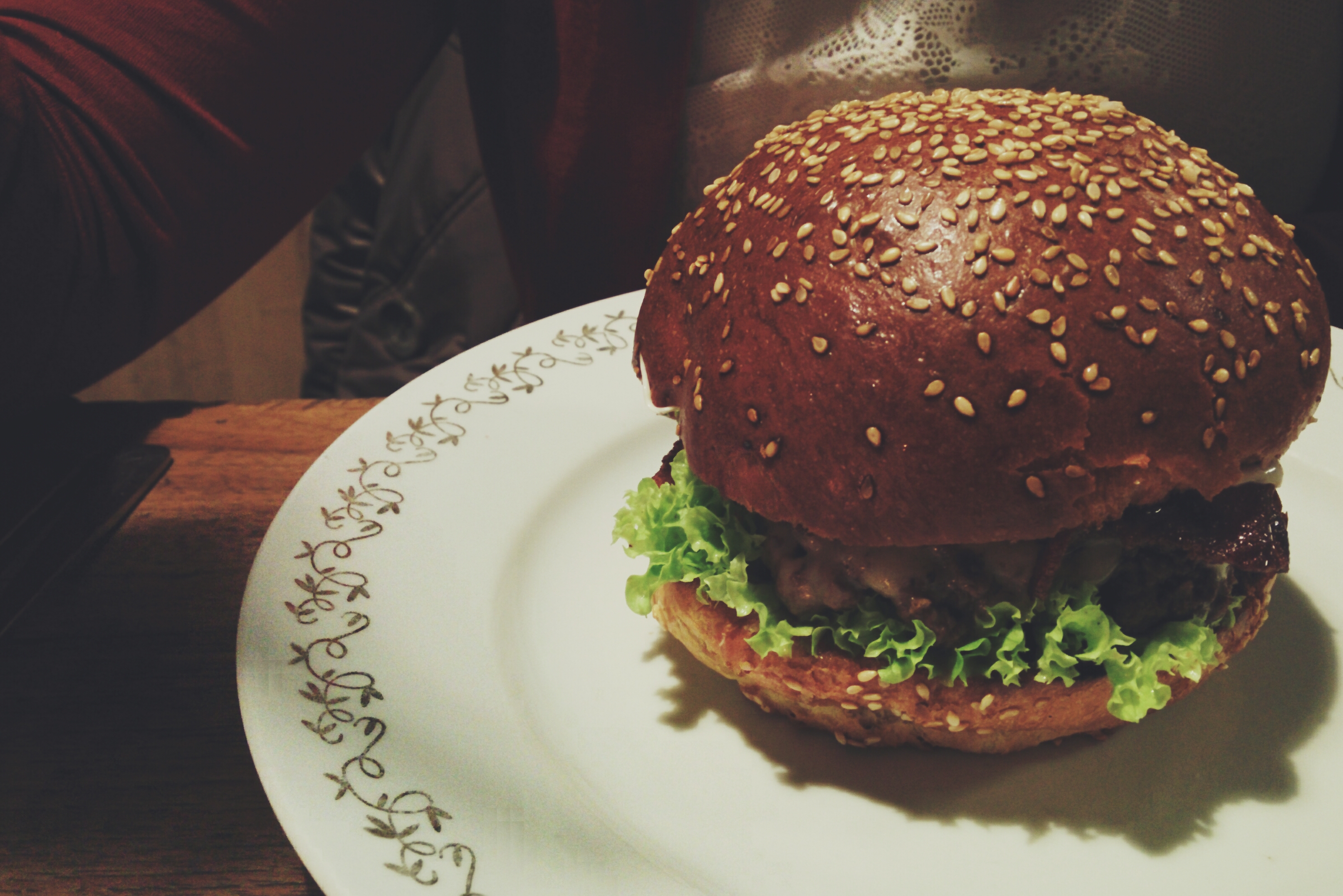 Beef burger in a restaurant