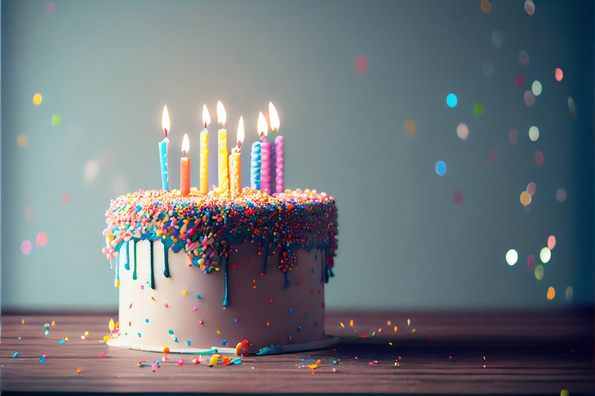 Birthday cake with falling glitters