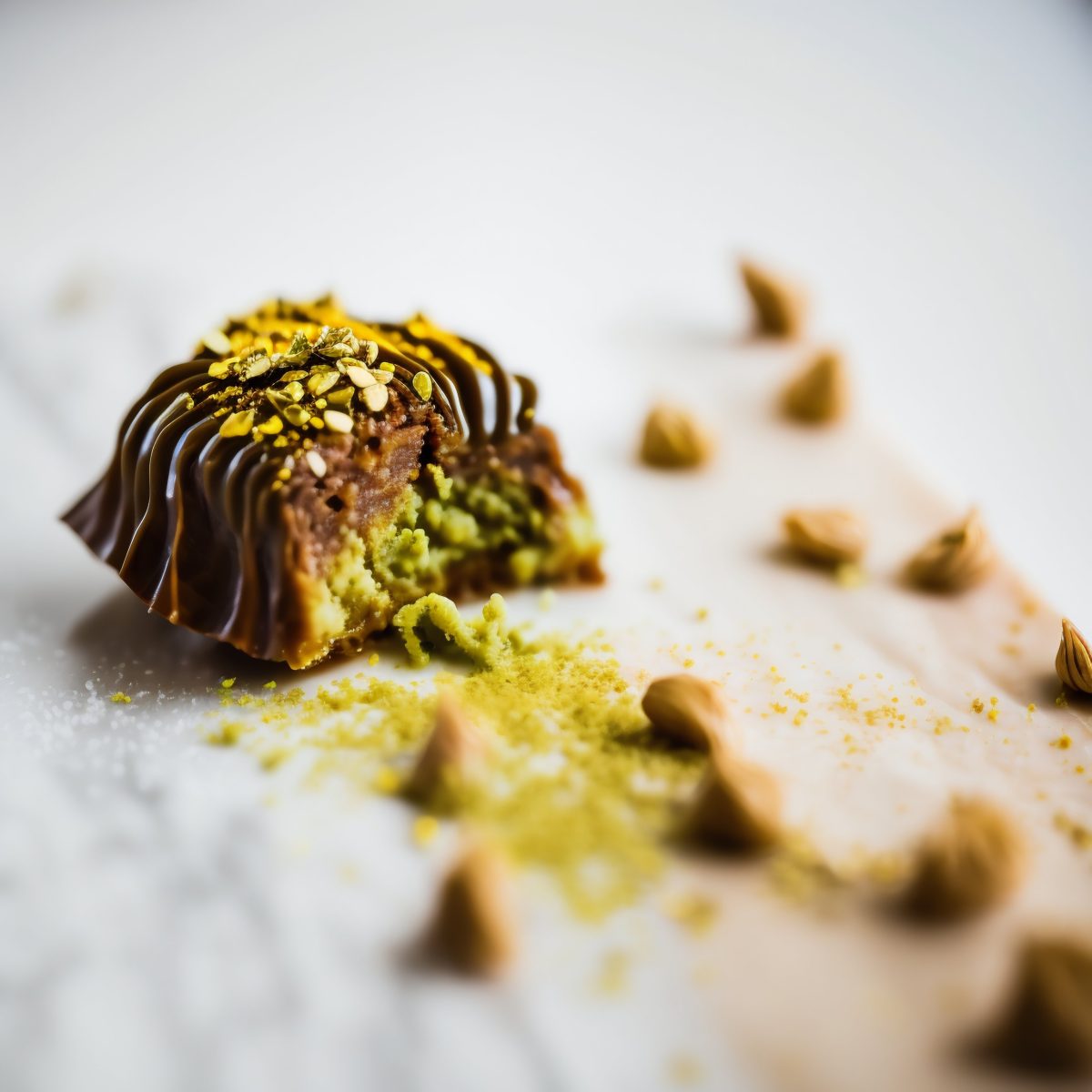 Bite of pistachio baklava