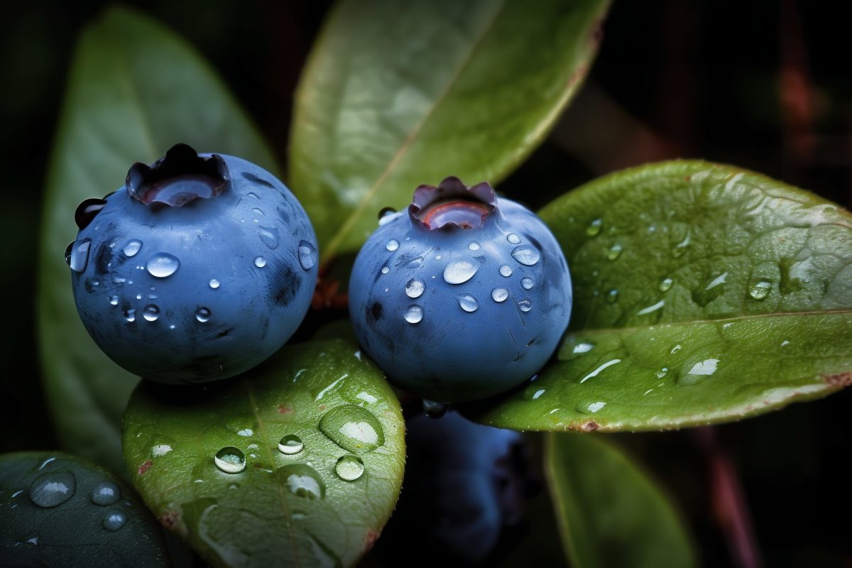 Blueberries on a tree macro detail