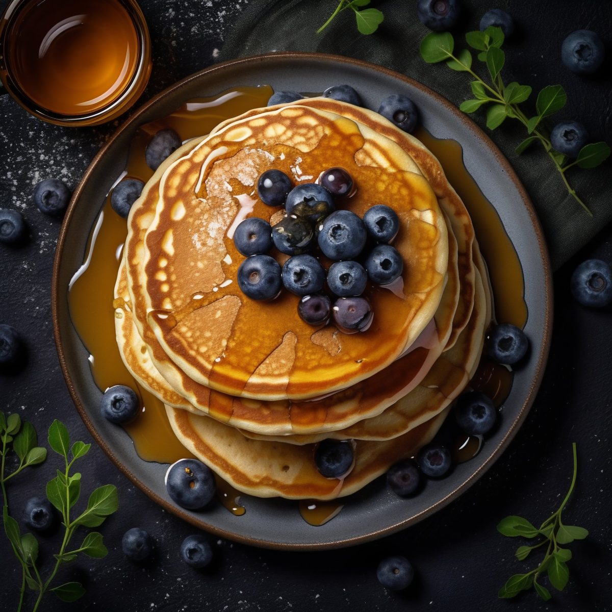 Blueberries on top of pancakes