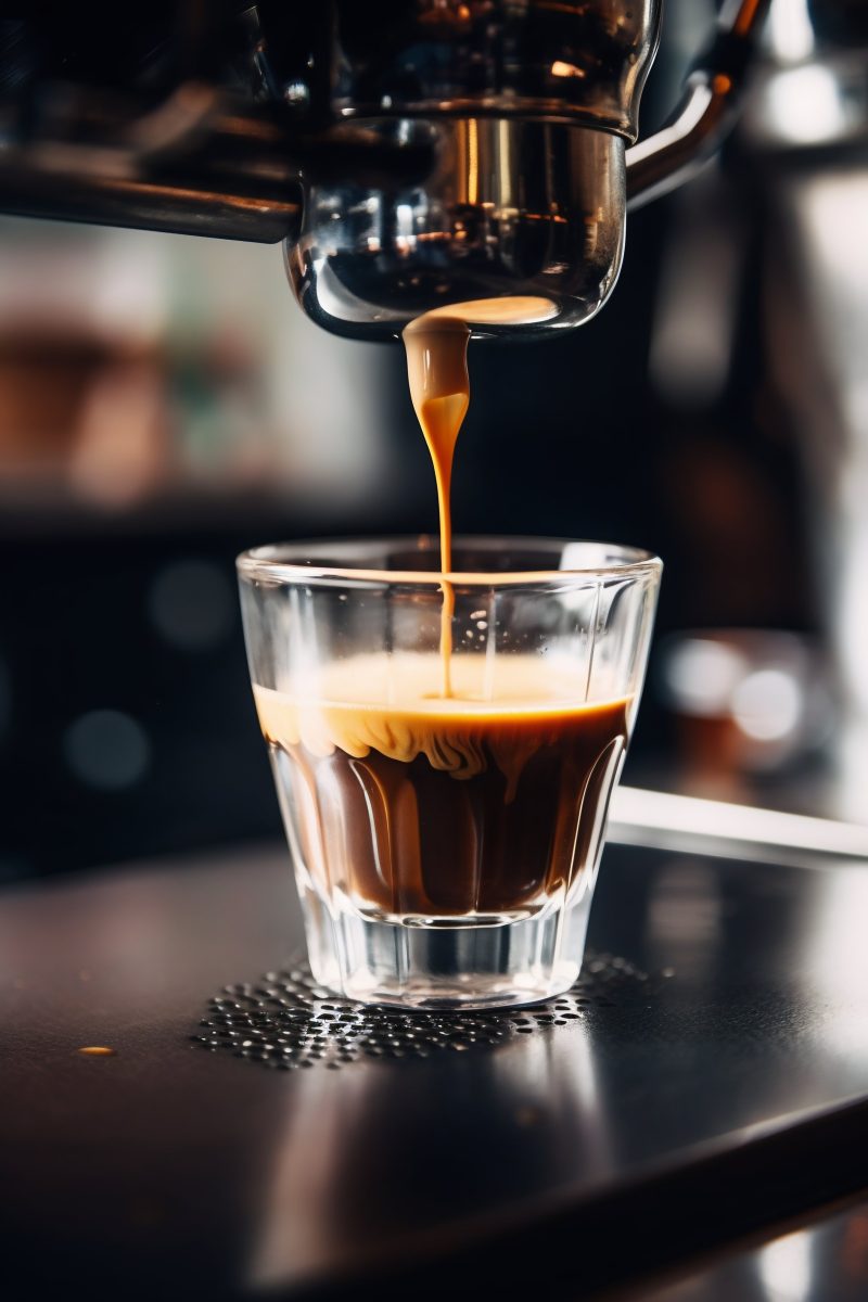 Brewing espresso in a glass cup