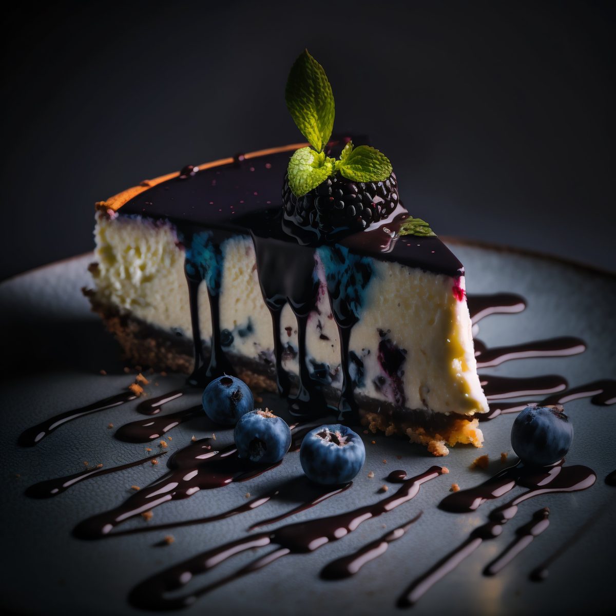 Cheesecake with berries close up