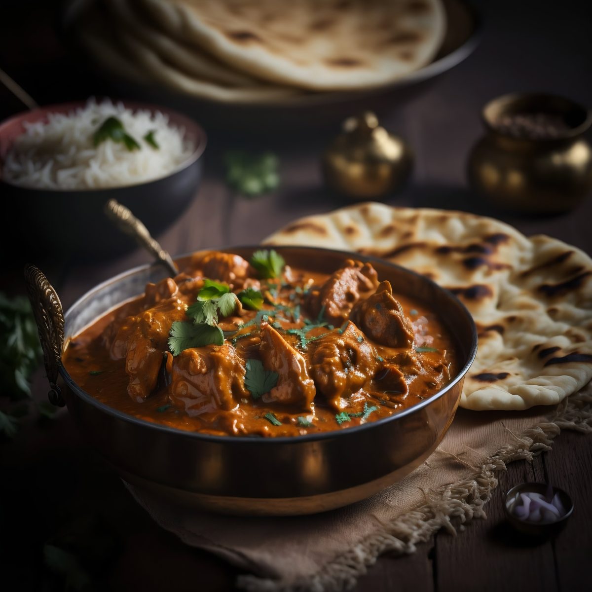 Close up of butter chicken Indian dish