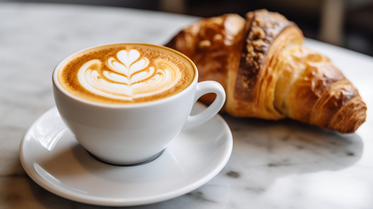 Coffee latte with croissant