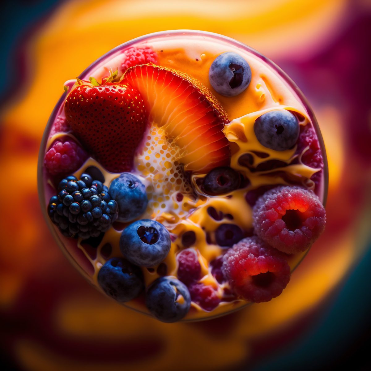Colorful fresh smoothie top view