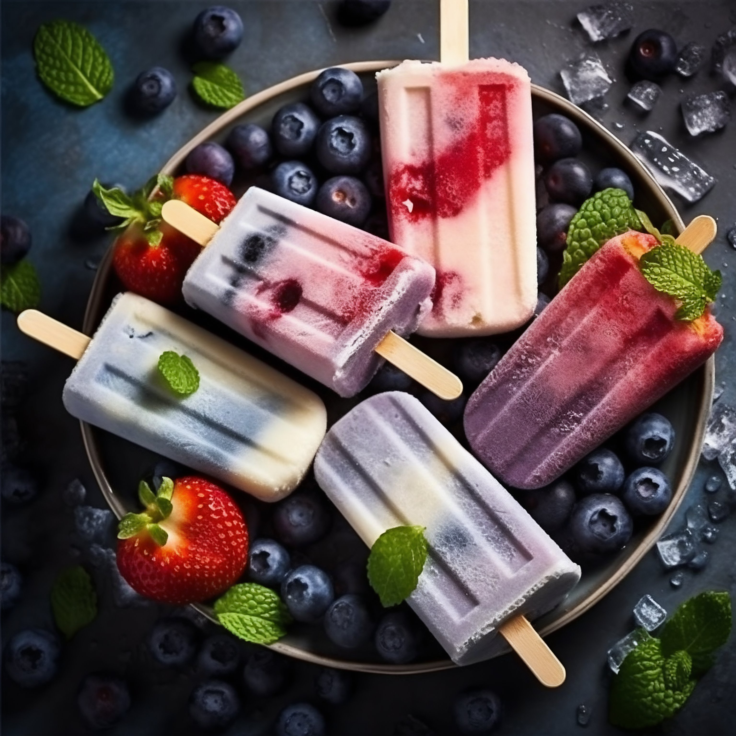 Colorful Fruit Popsicles with Berries and Mint