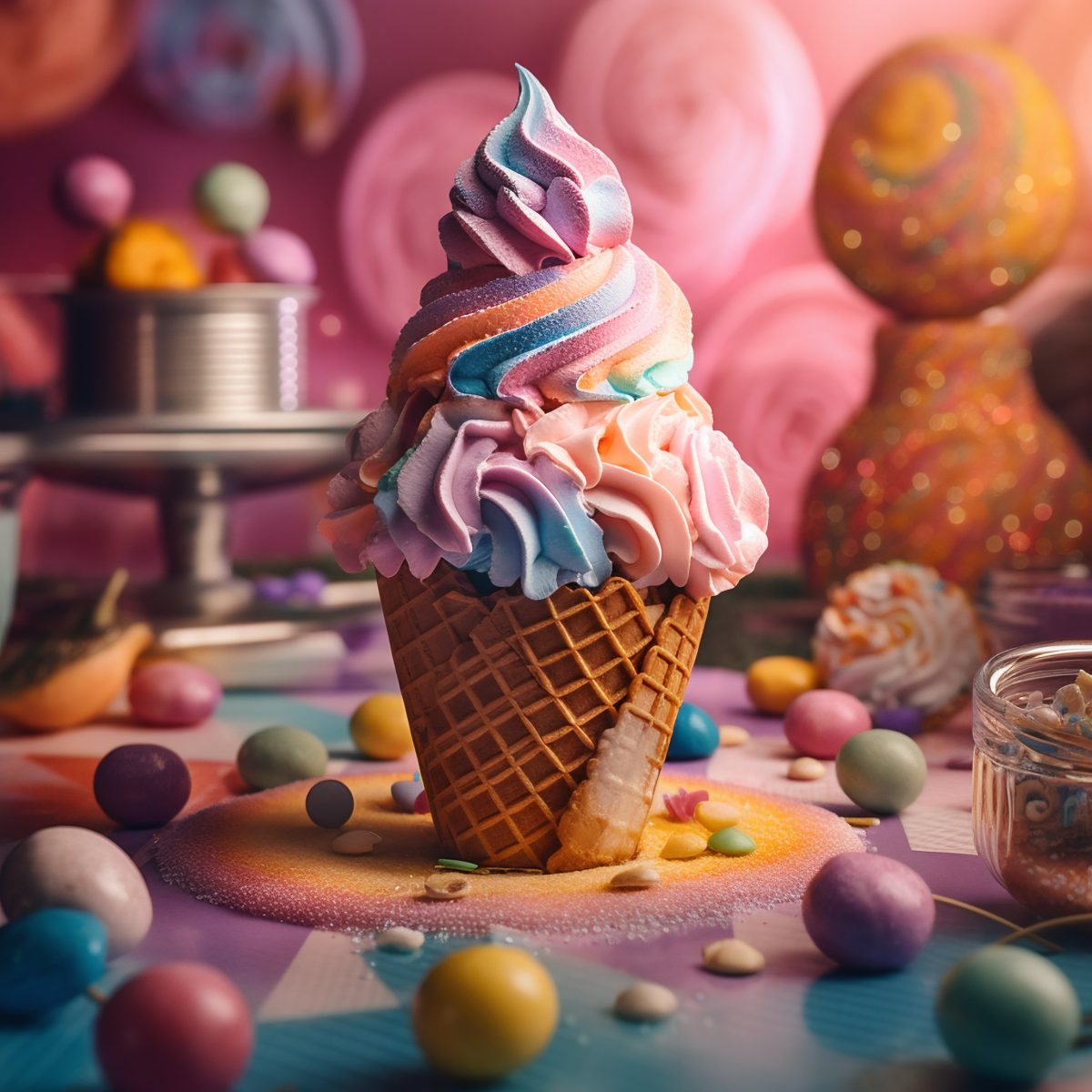 Colorful ice cream cone