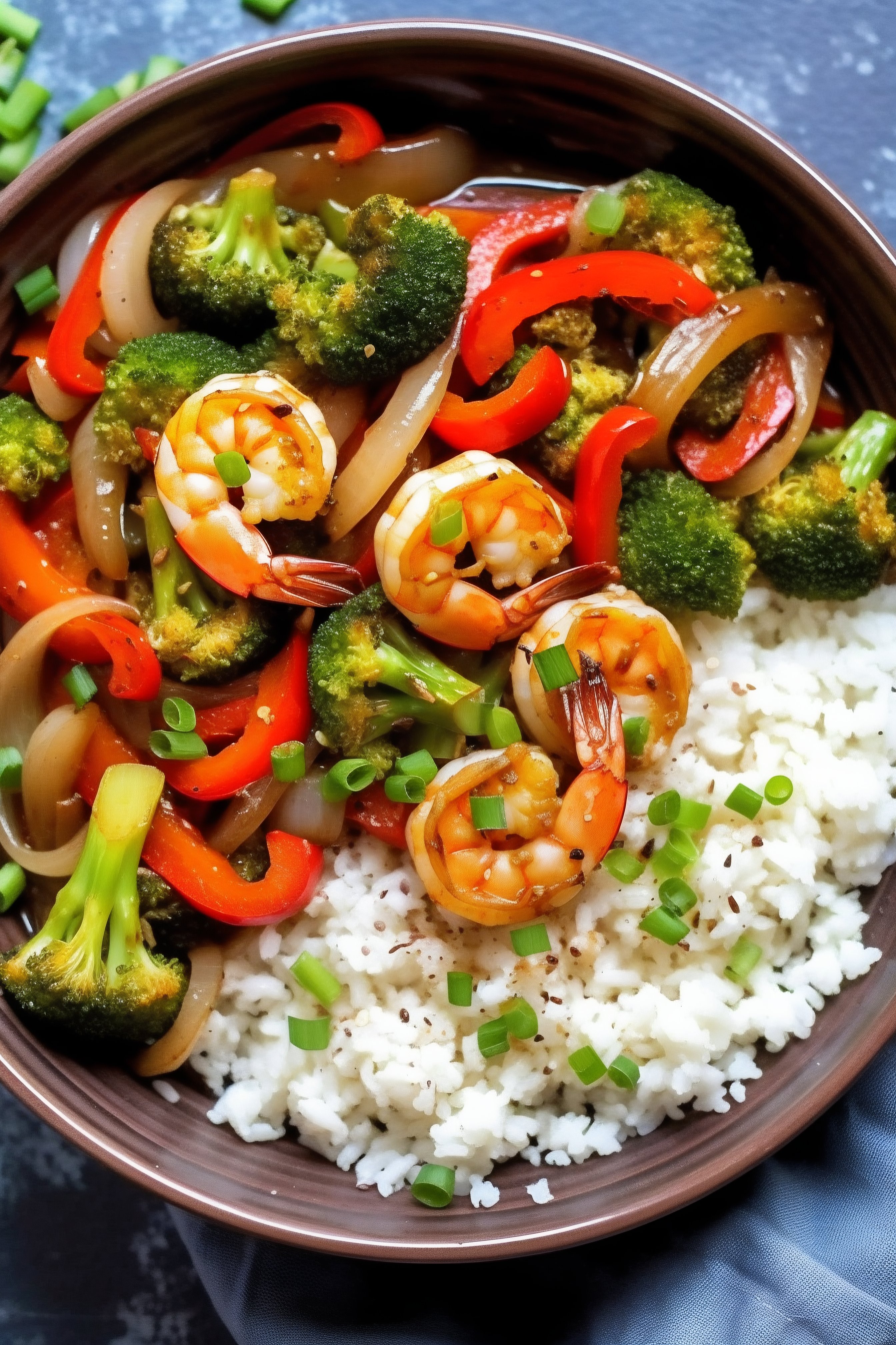 Colorful Shrimp Stir-Fry with Broccoli and Rice