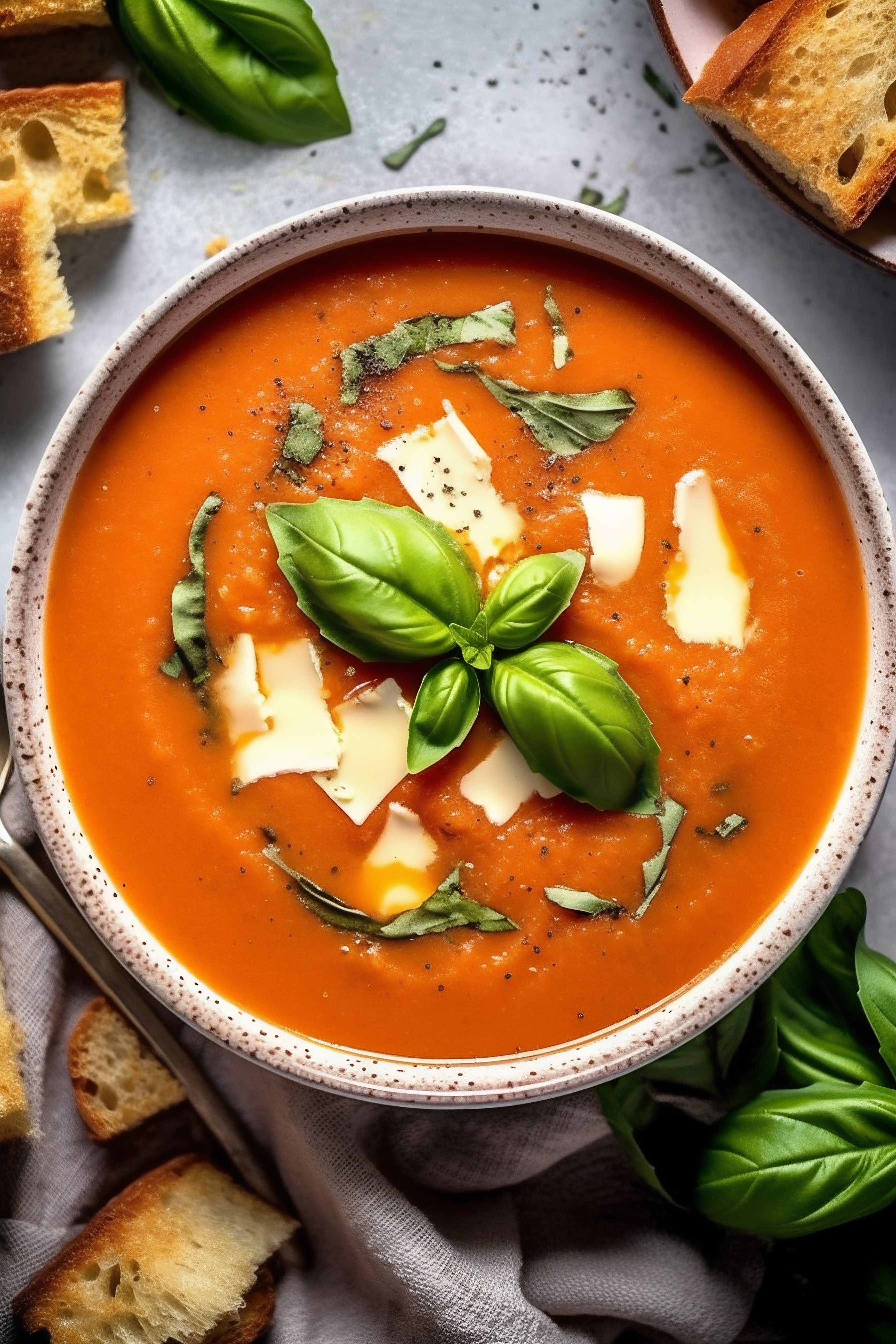 Creamy Tomato Basil Soup with Rustic Bread