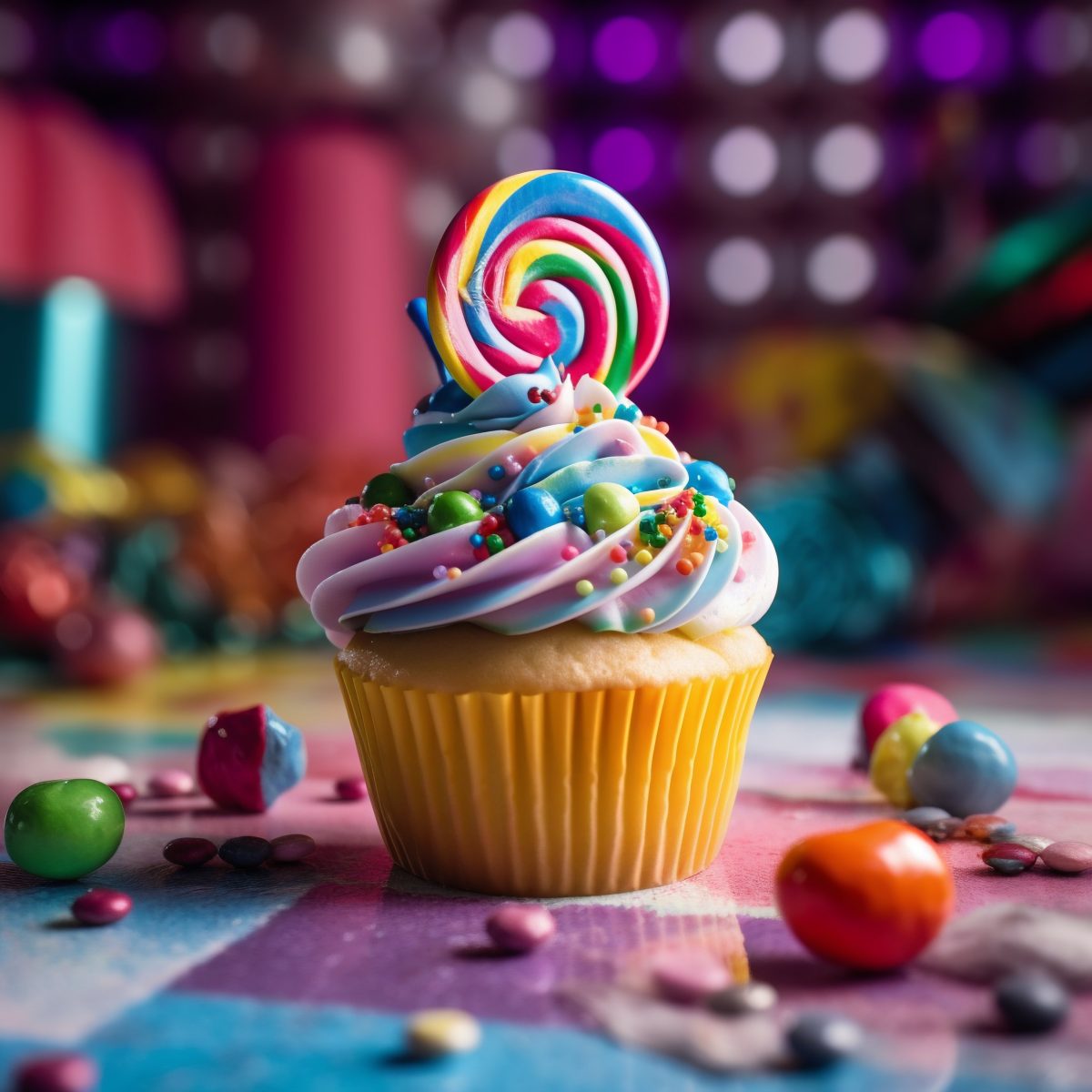Cupcake with colorful icing