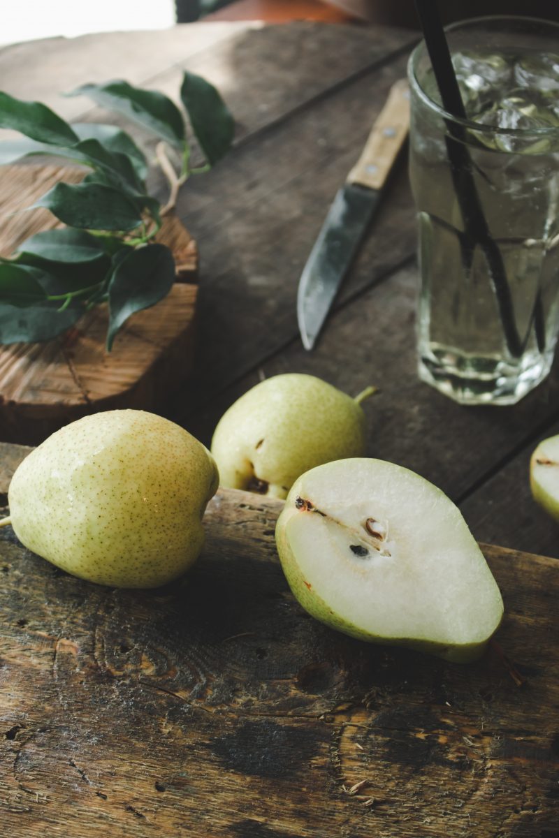 Cut pear in half