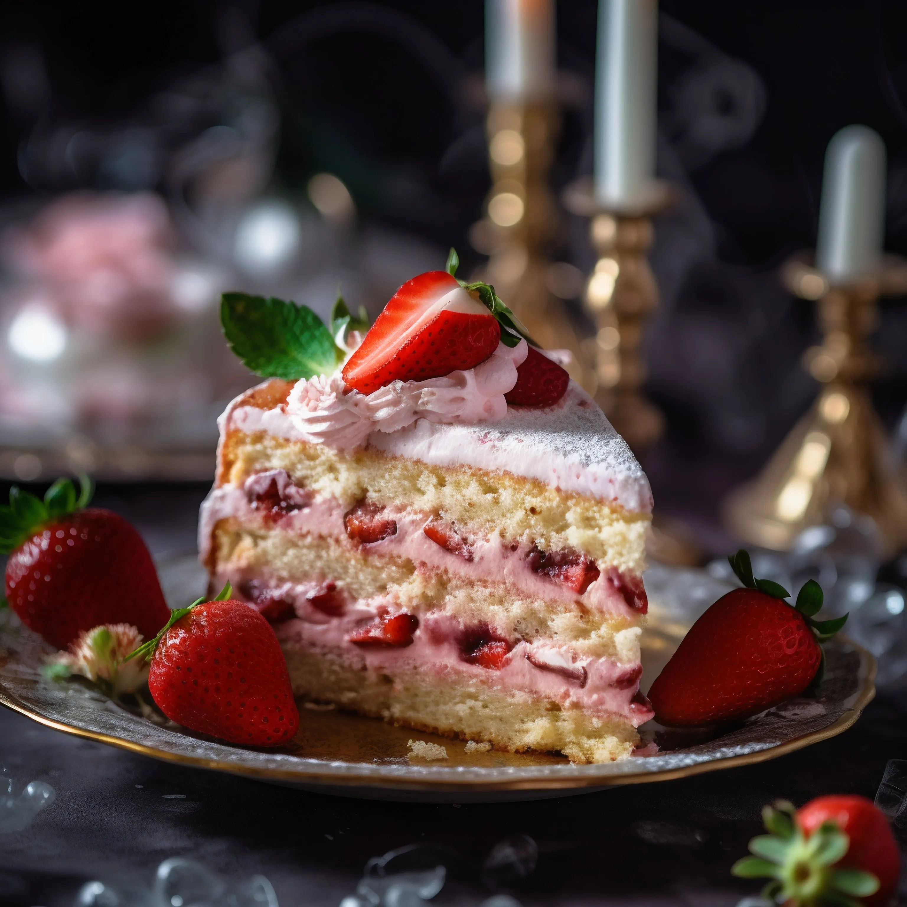Decadent Strawberry Cream Cake Slice