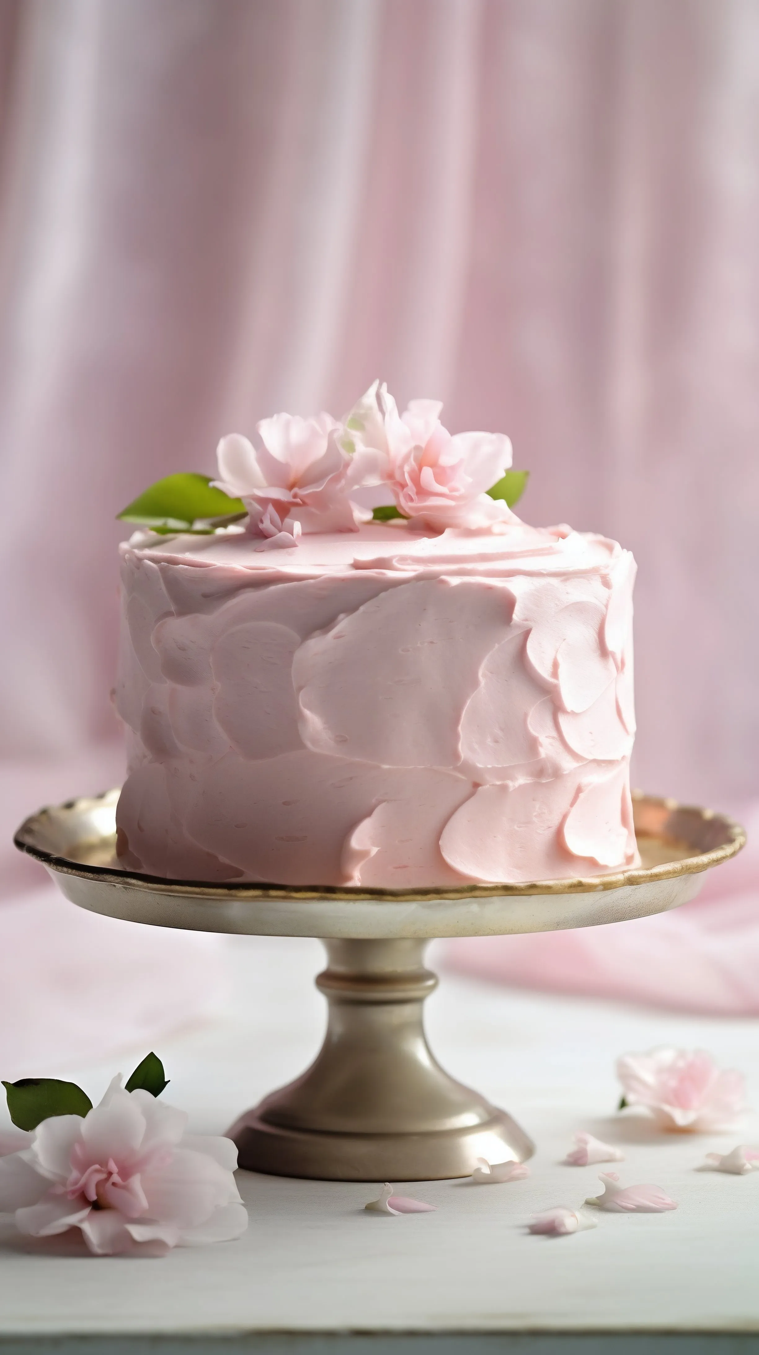 Elegant Pink Floral Cake on Silver Stand
