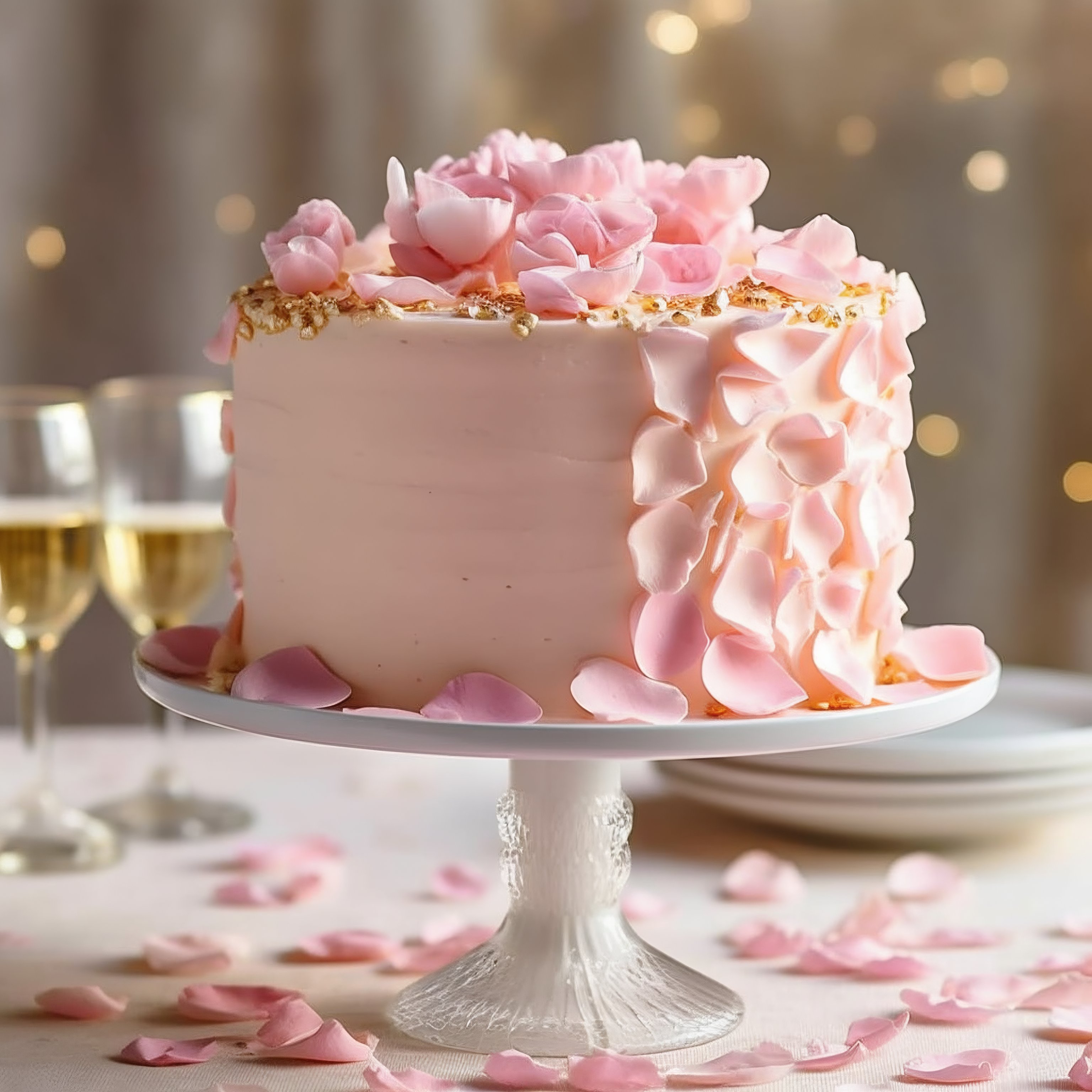 Elegant Pink Rose Cake with Petals