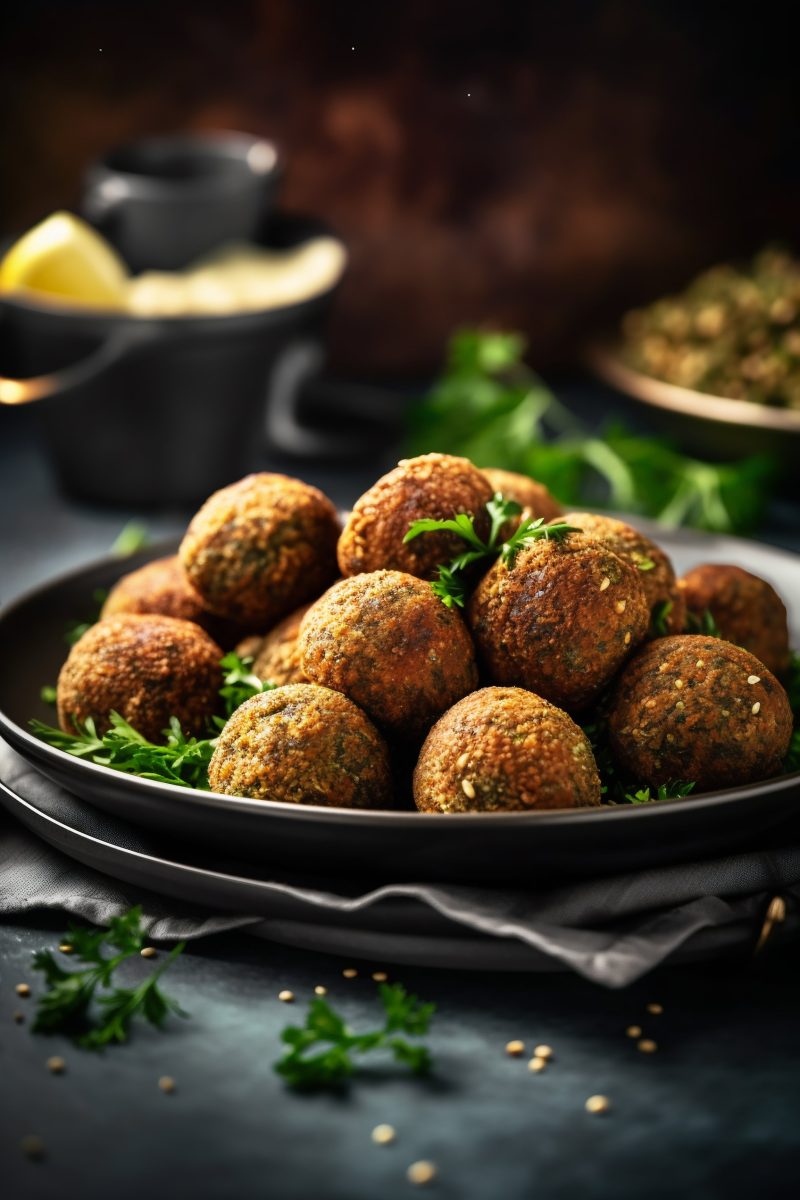 Falafel on a black plate