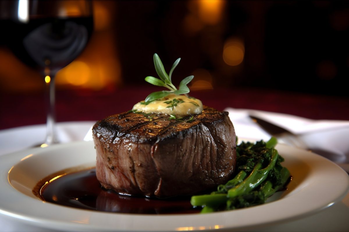 Filet mignon with greens