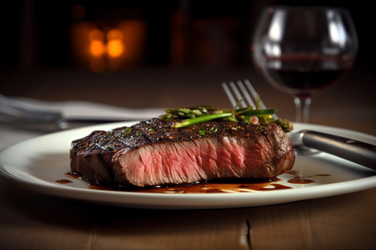 Flat iron steak on a plate in a restaurant