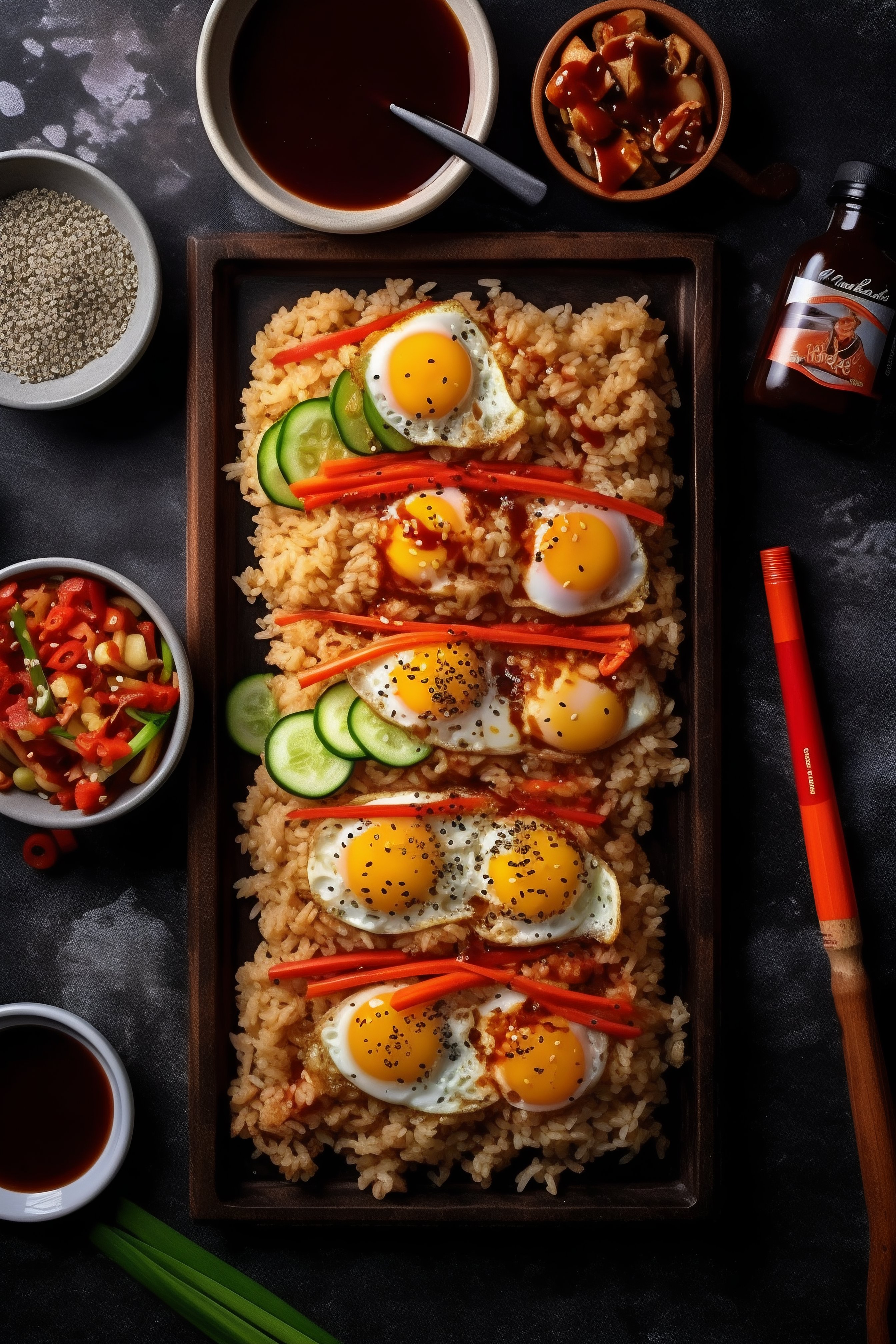 Flavorful Rice Bowl with Eggs and Fresh Veggies