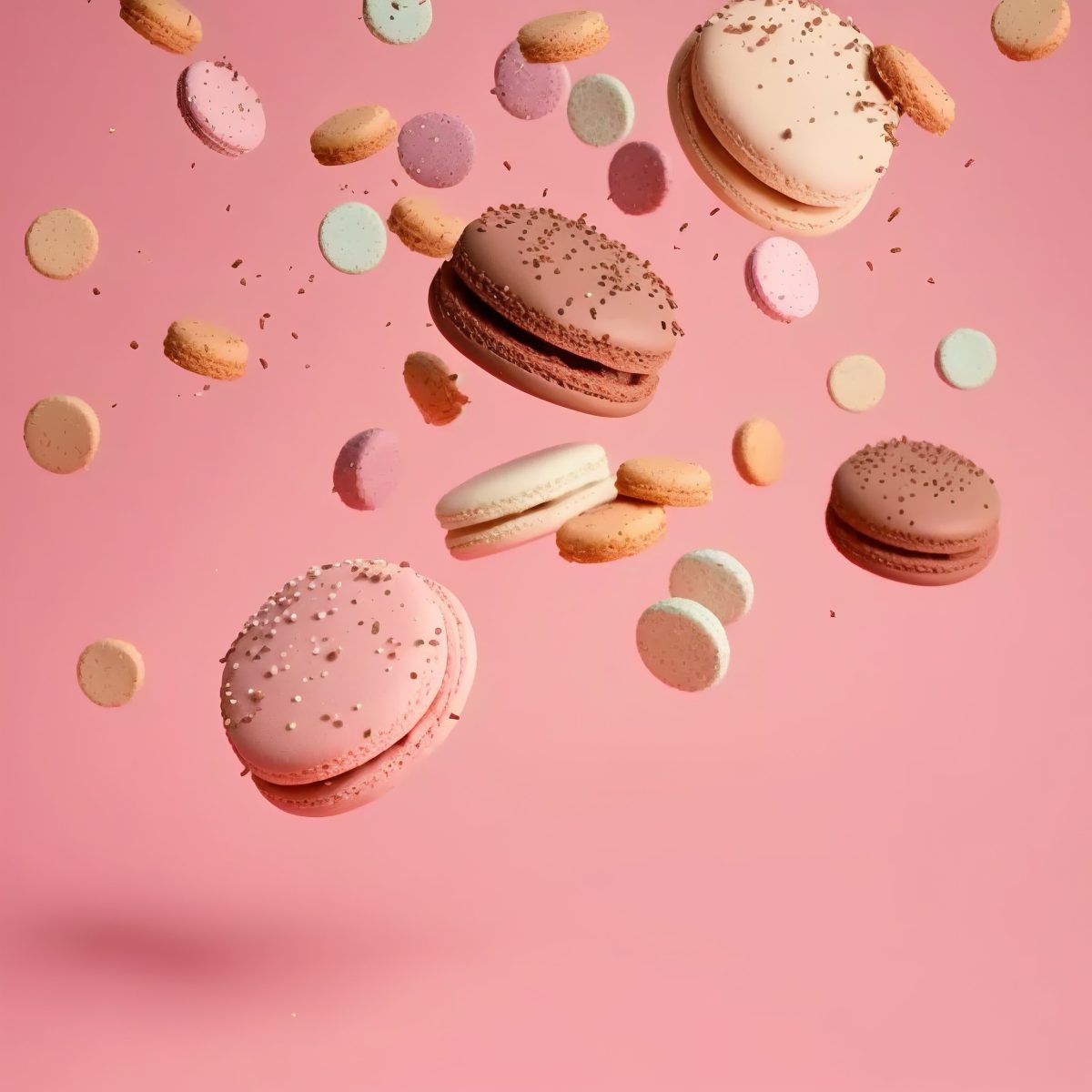 French macarons flying studio shot
