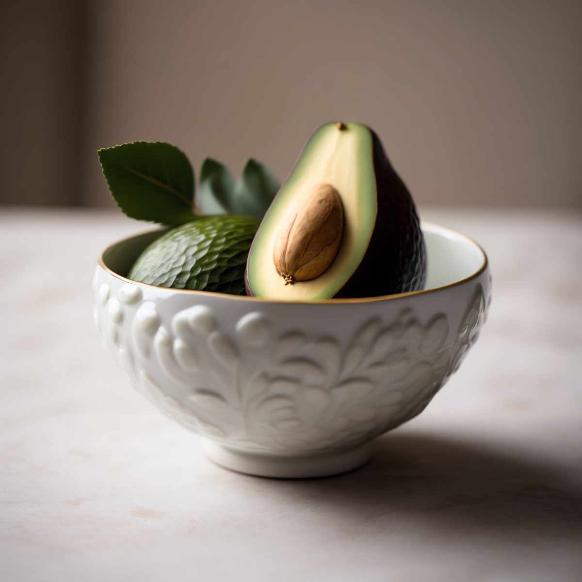 Fresh avocado in a white bowl