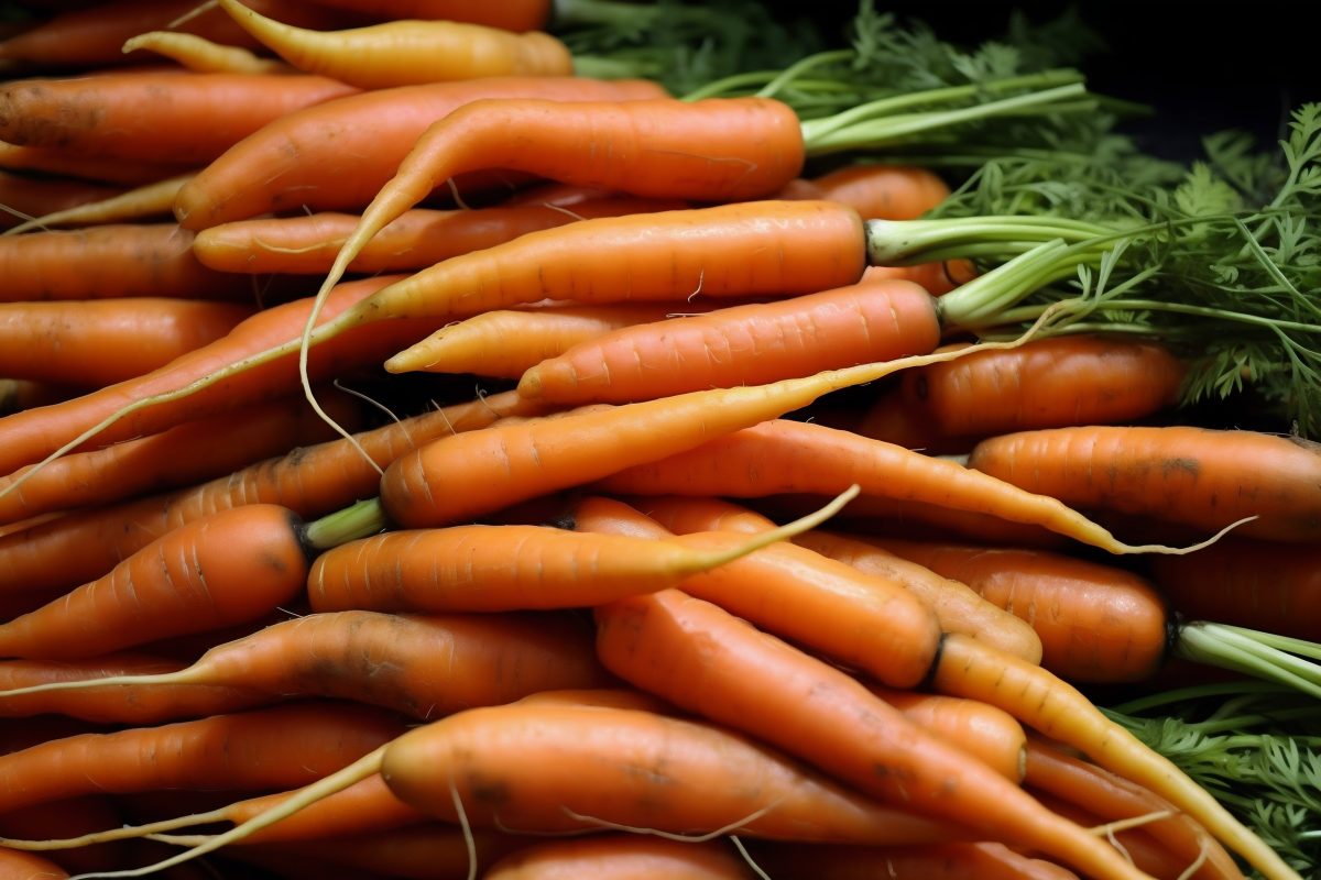 Fresh carrots on a market
