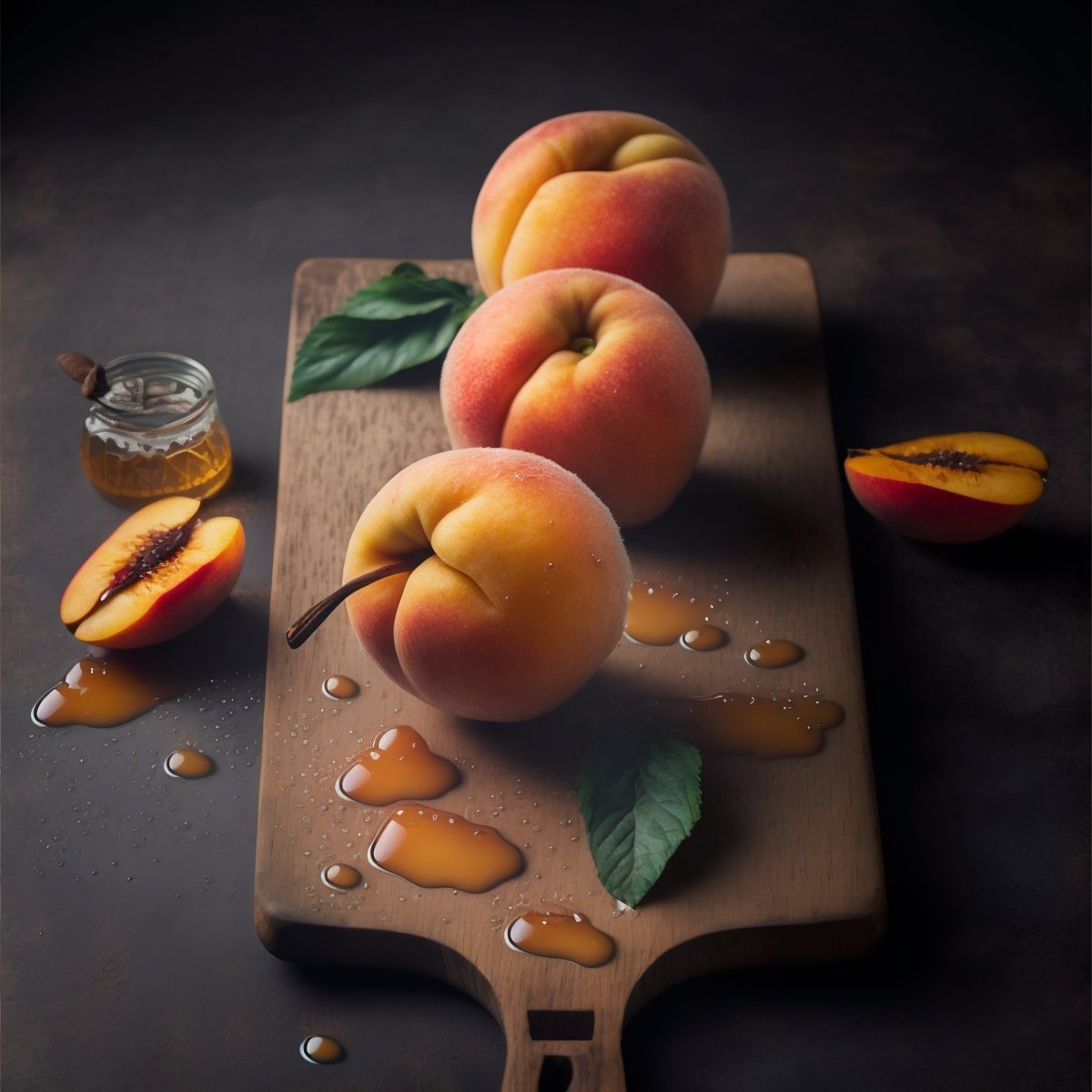 Fresh peaches with drops of honey