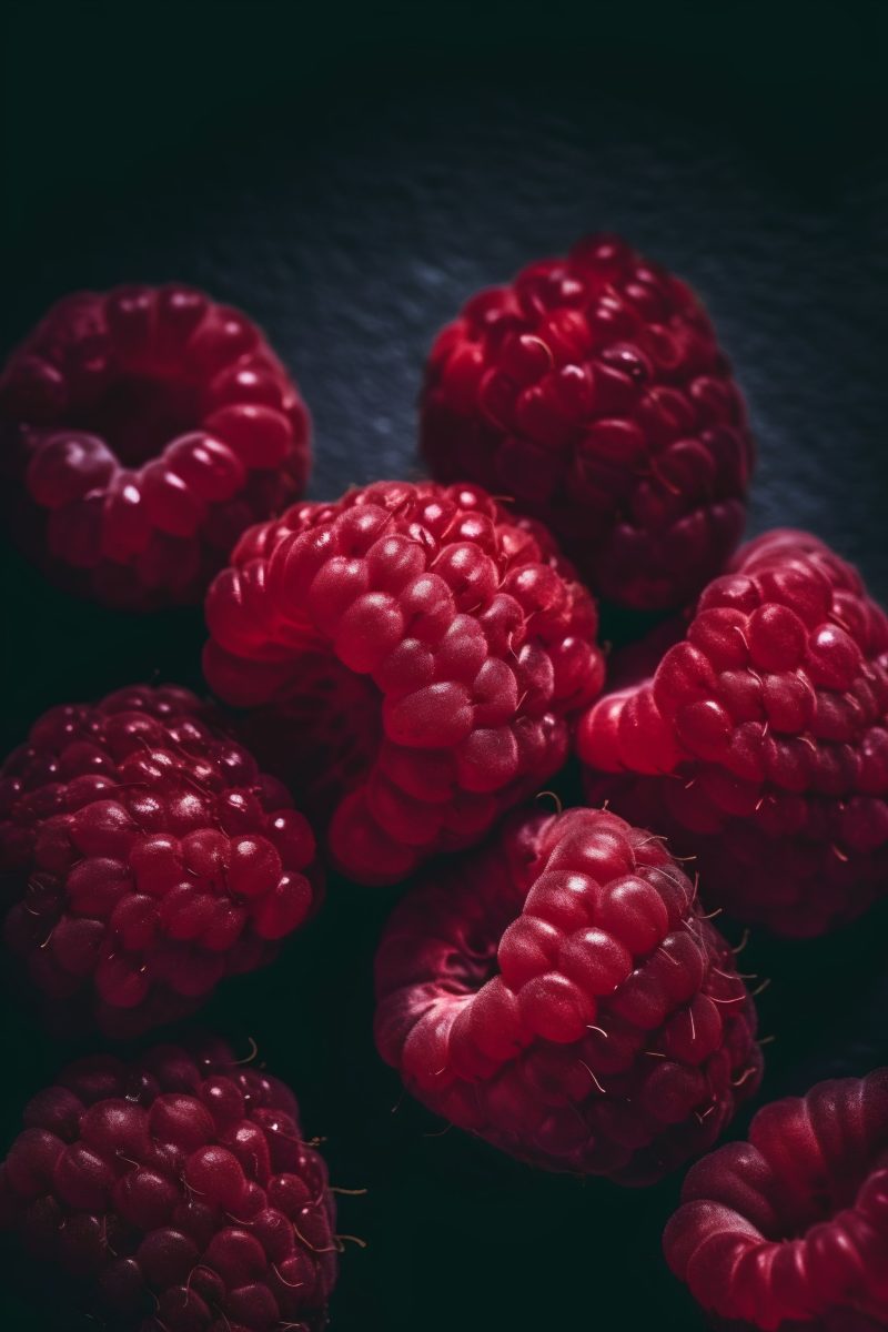 Fresh raspberries on a dark background