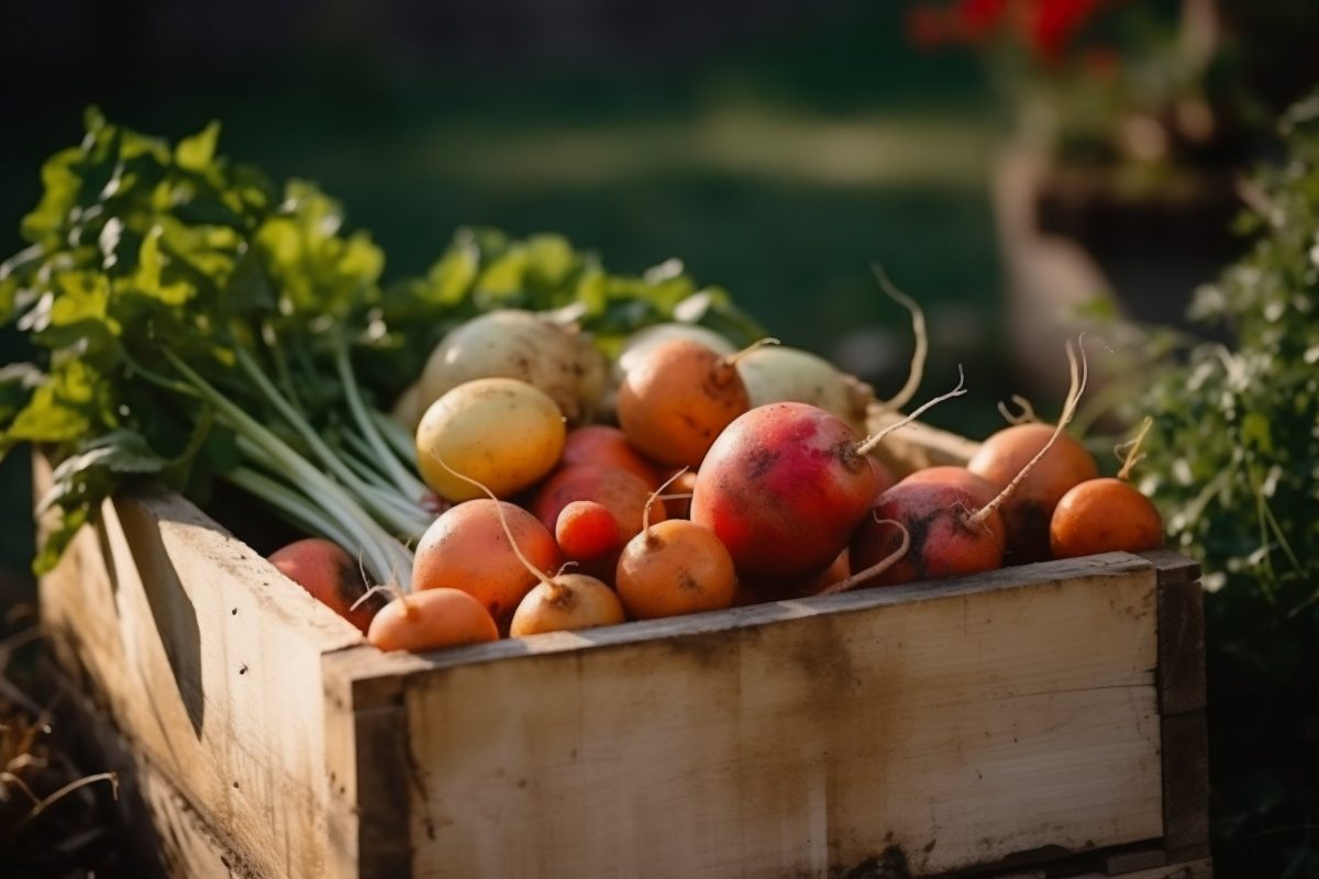 Fresh turnips in a garden