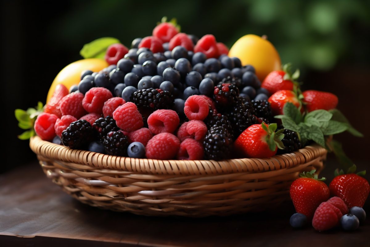 Freshly picked berries in a basket