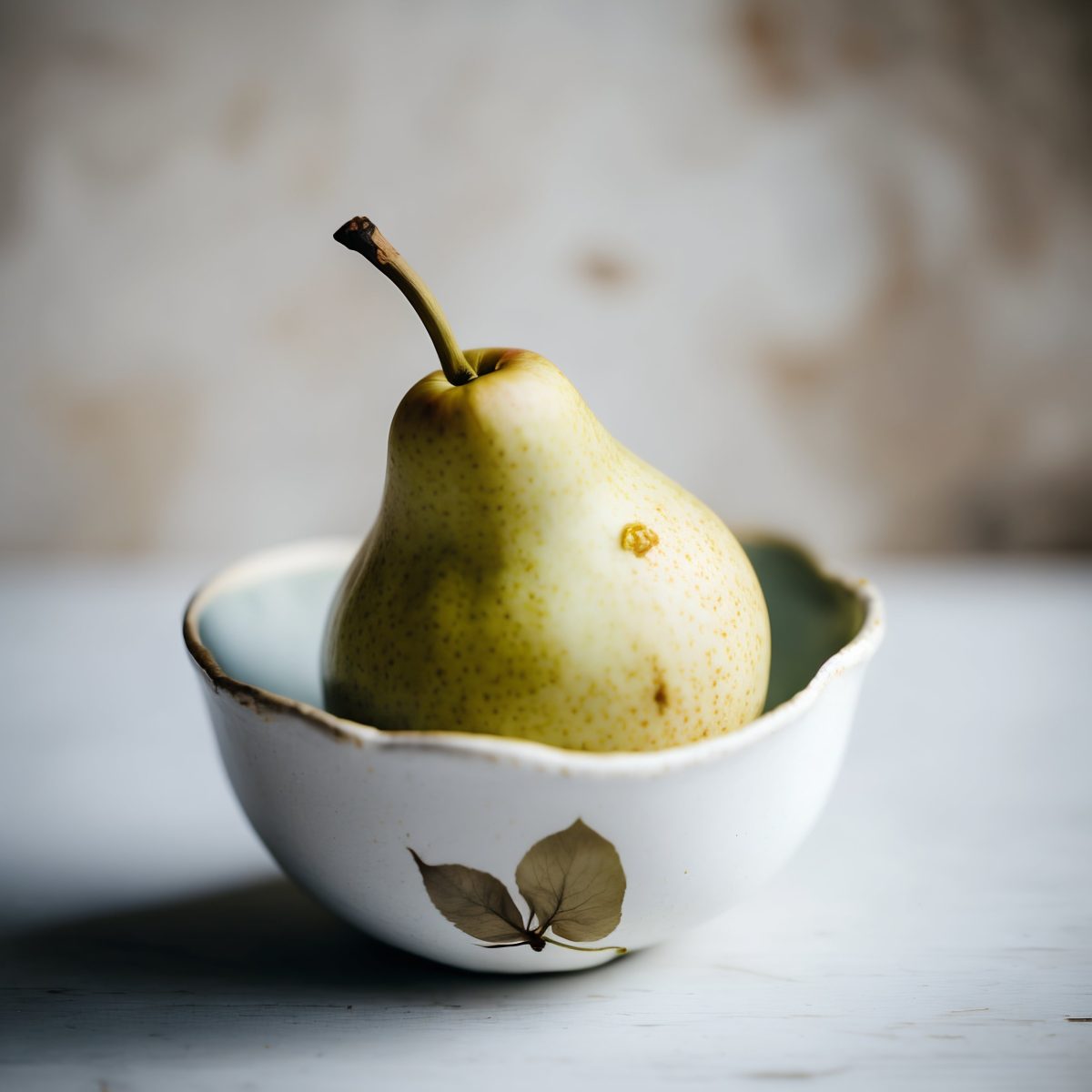 Freshly picked pear in a bowl