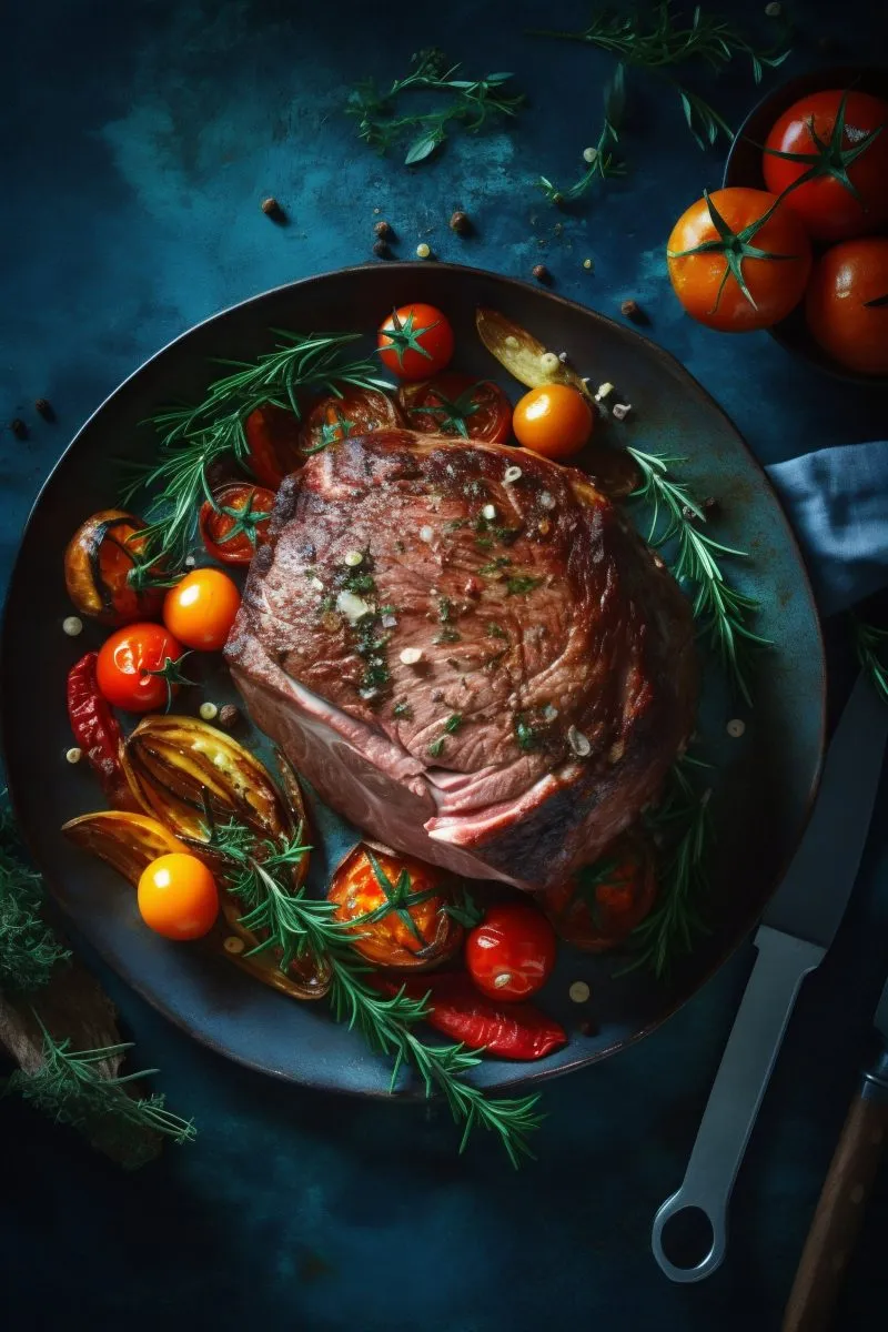 Freshly prepared beef steak with vegetables