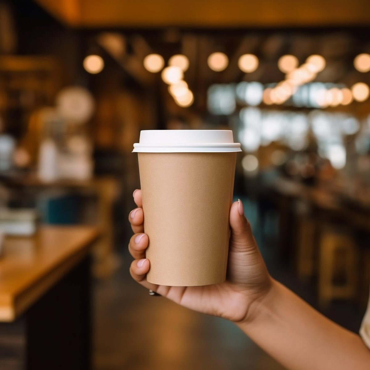 Girl holding takeaway coffee cup