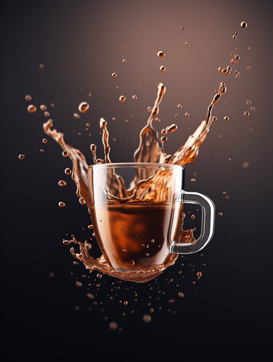 Glass cup of coffee splash