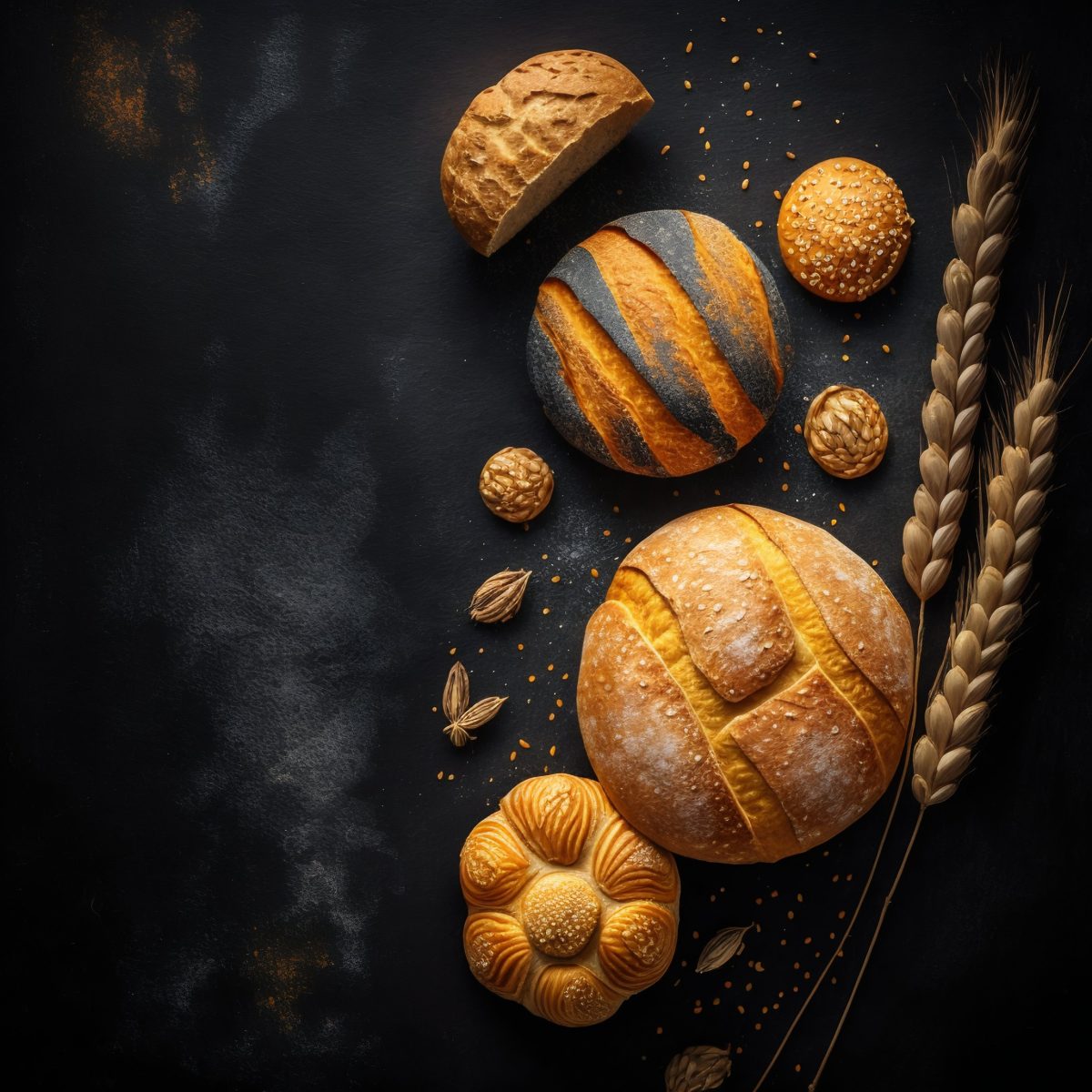 Gold crusty loaves of bread