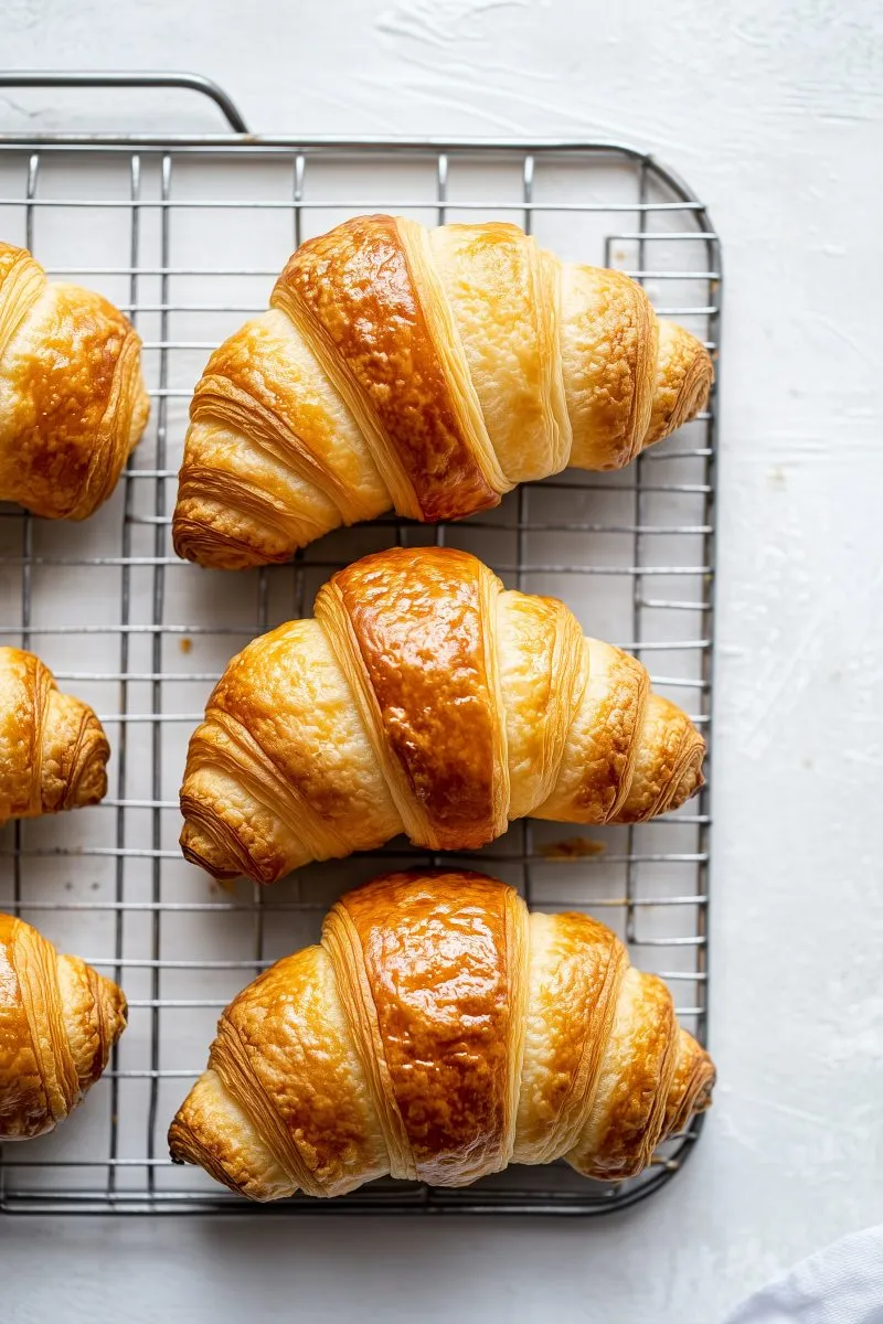 Golden Flaky Croissants on a Cooling Rack