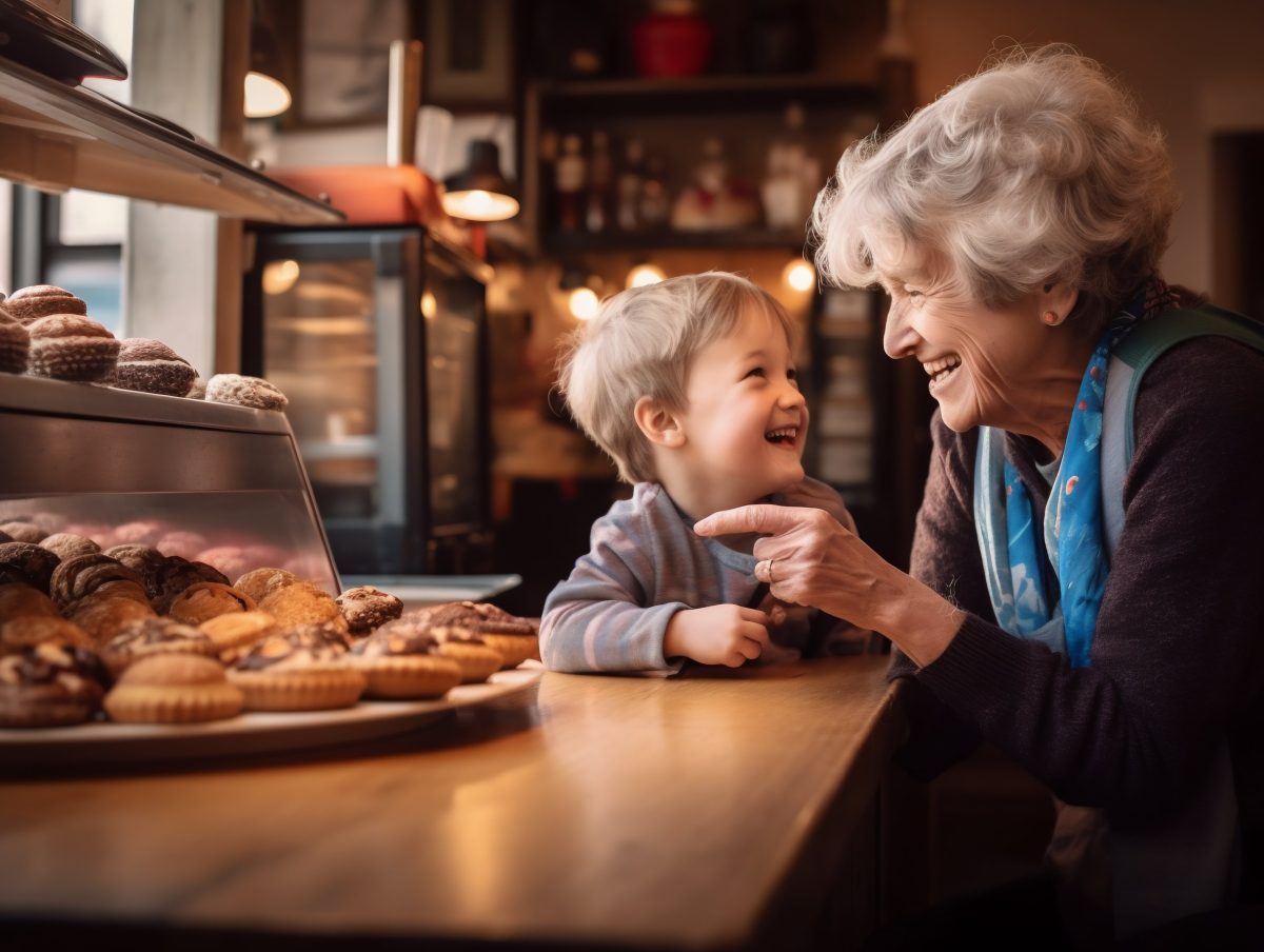 Grandma and grandson in a café