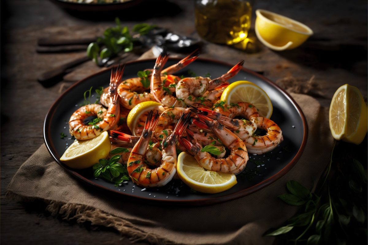 Grilled shrimps with lemon