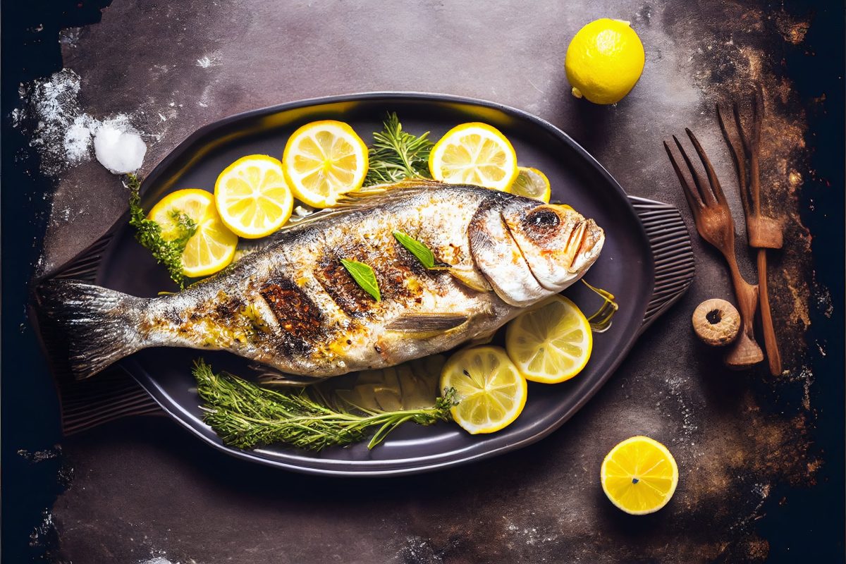Grilled snapper fish with lemon