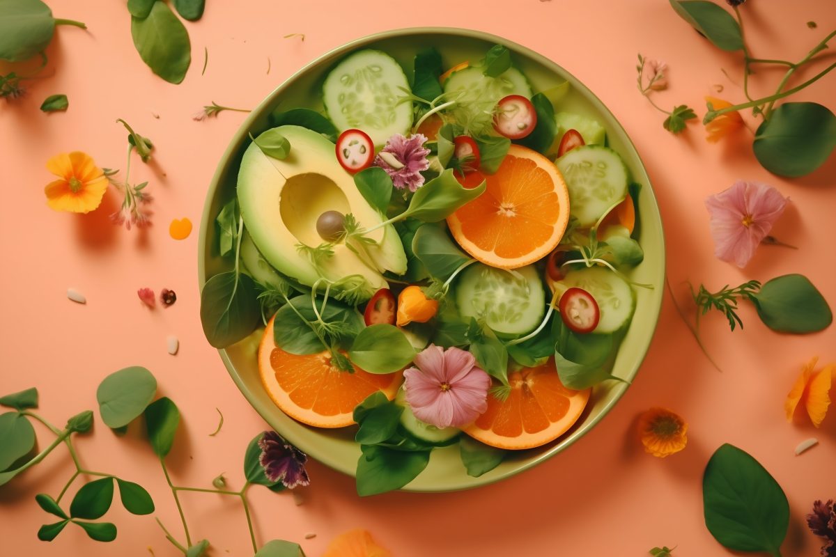Avocado salad on a pastel background