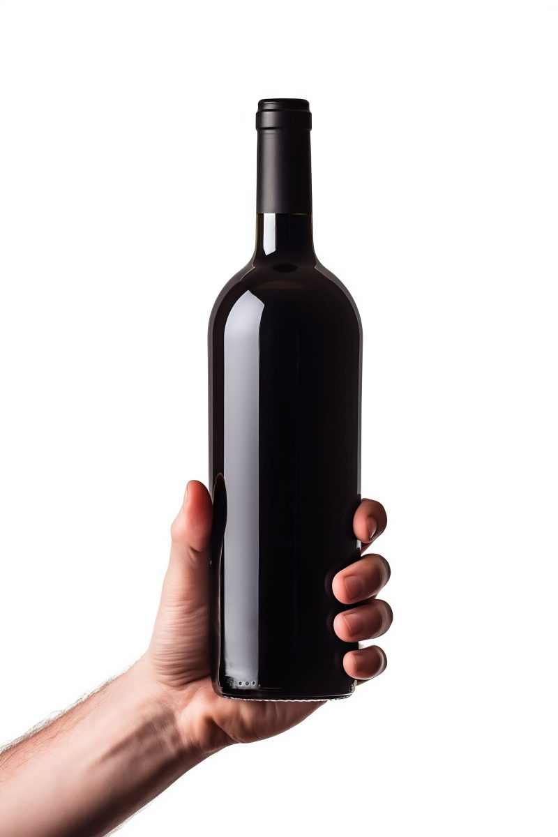 Holding dark bottle mockup
