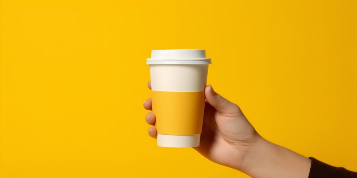 Holding paper cup colorful mockup