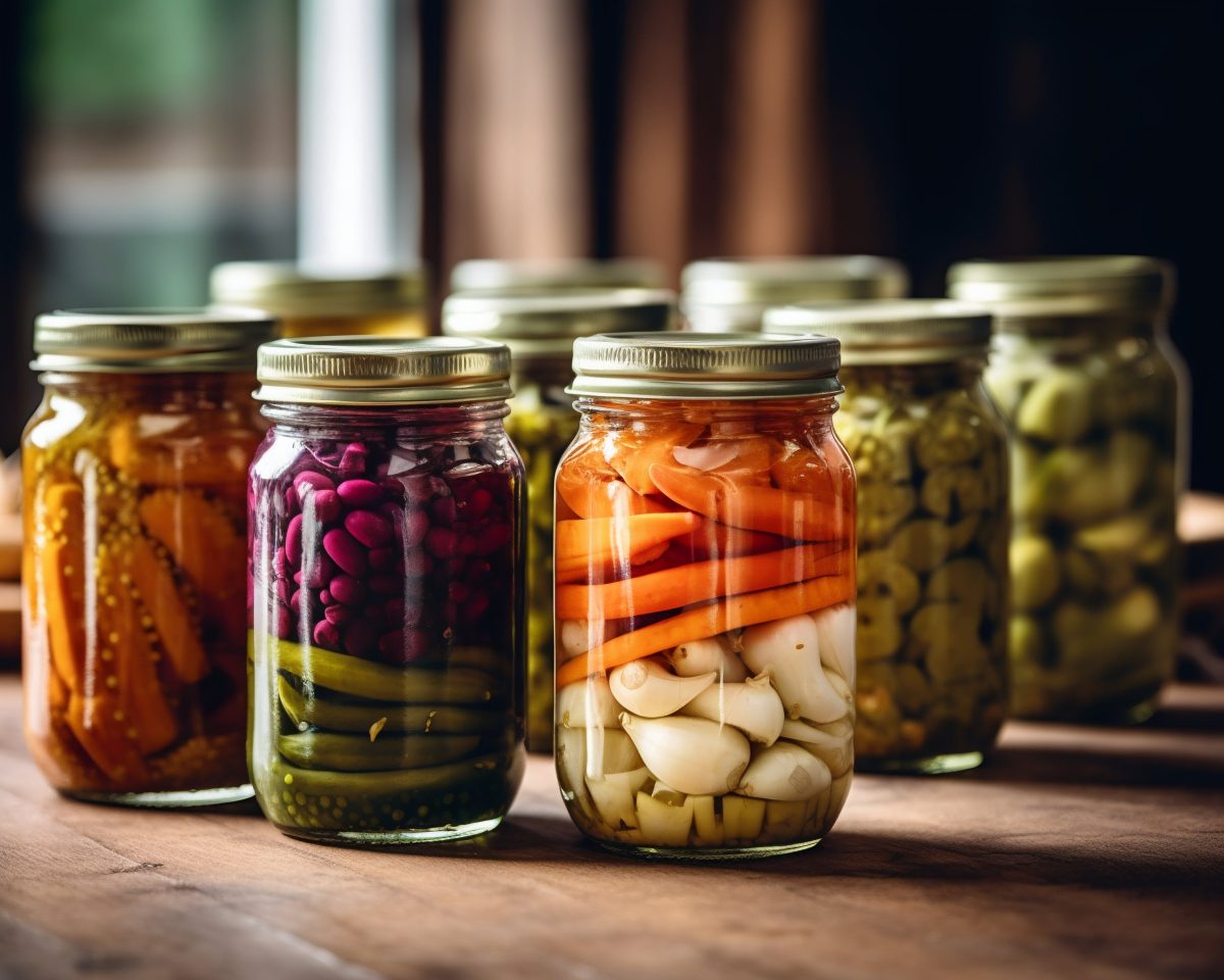 Jars with pickled vegetables