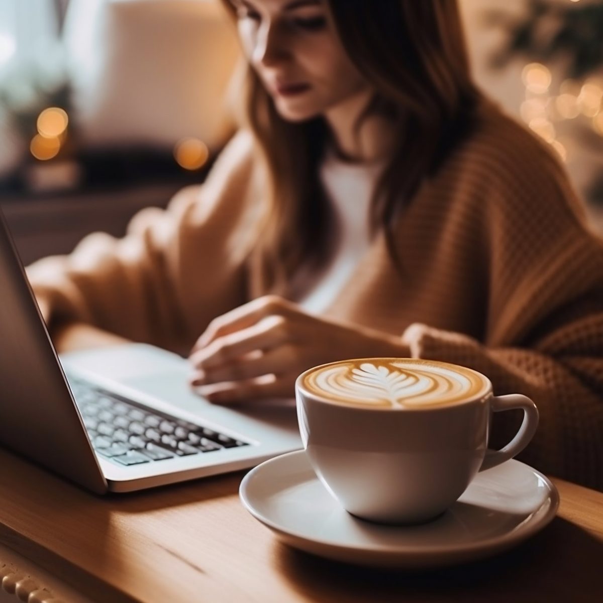 Laptop working with coffee