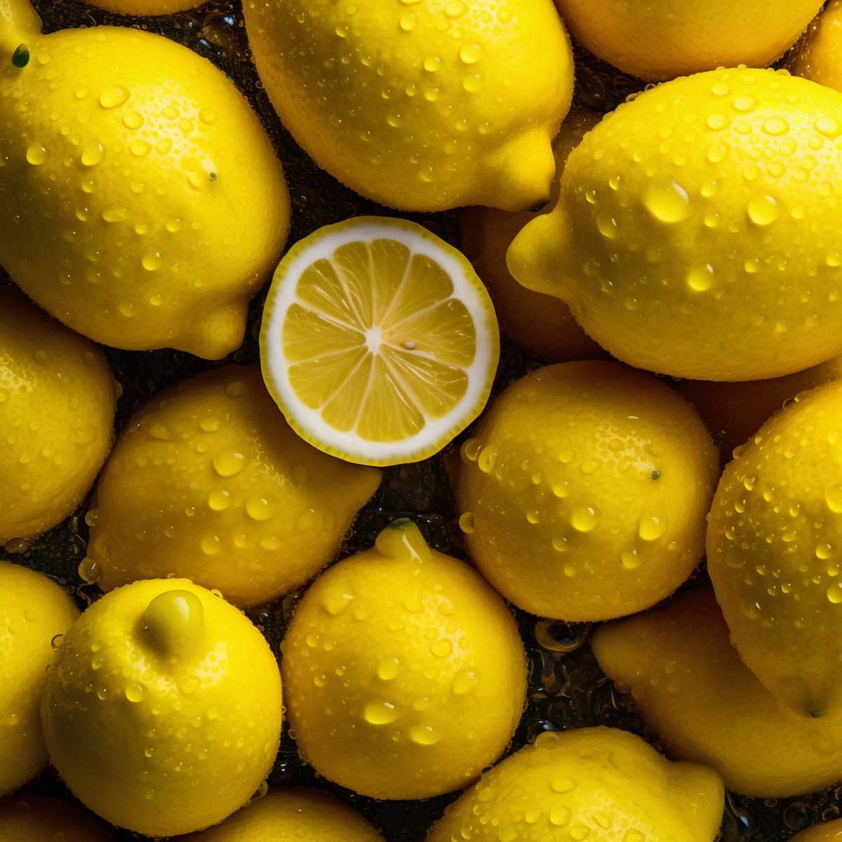 Lemons with drops of water