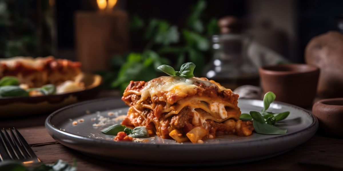 Melting lasagna Bolognese with plenty of cheese