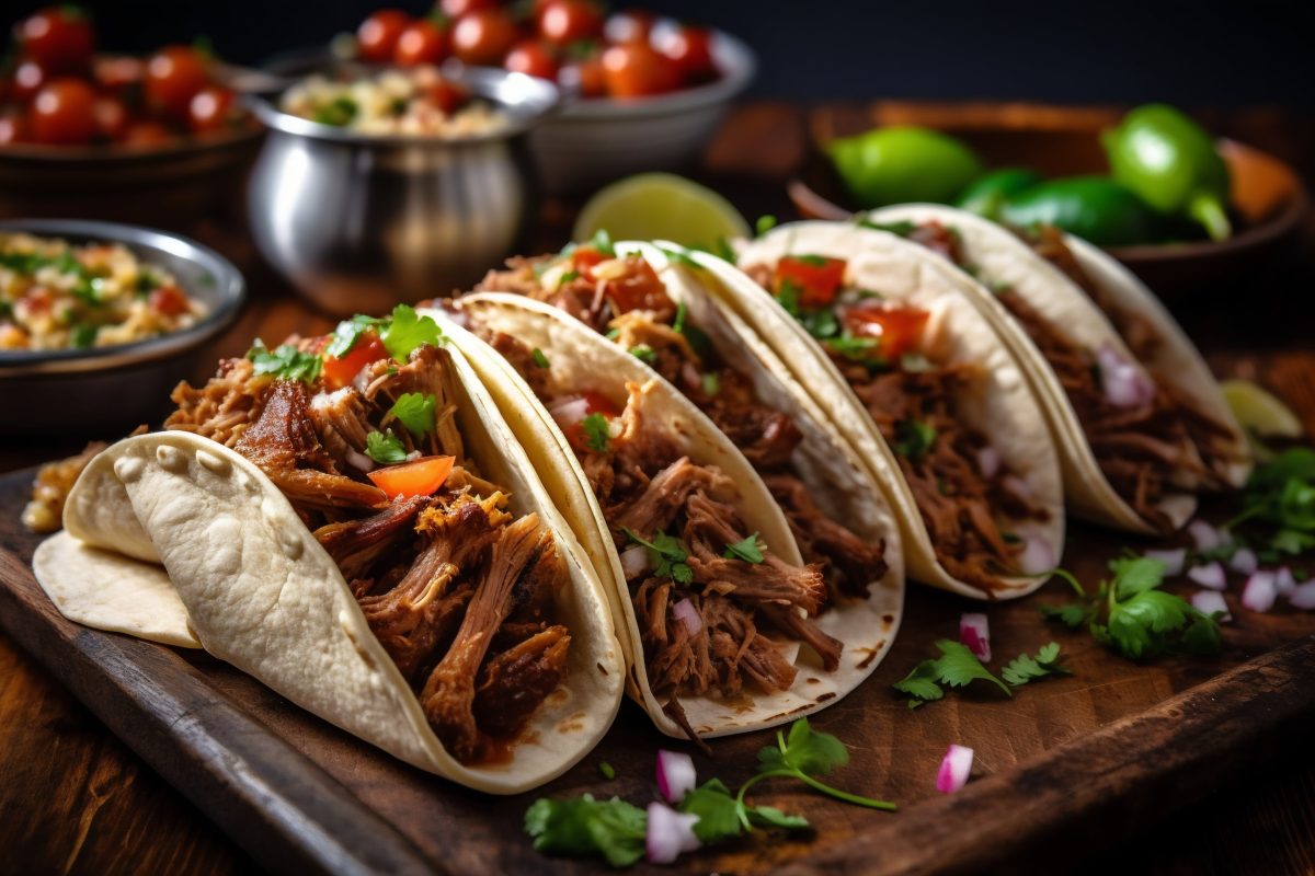 Tacos on a wooden plate