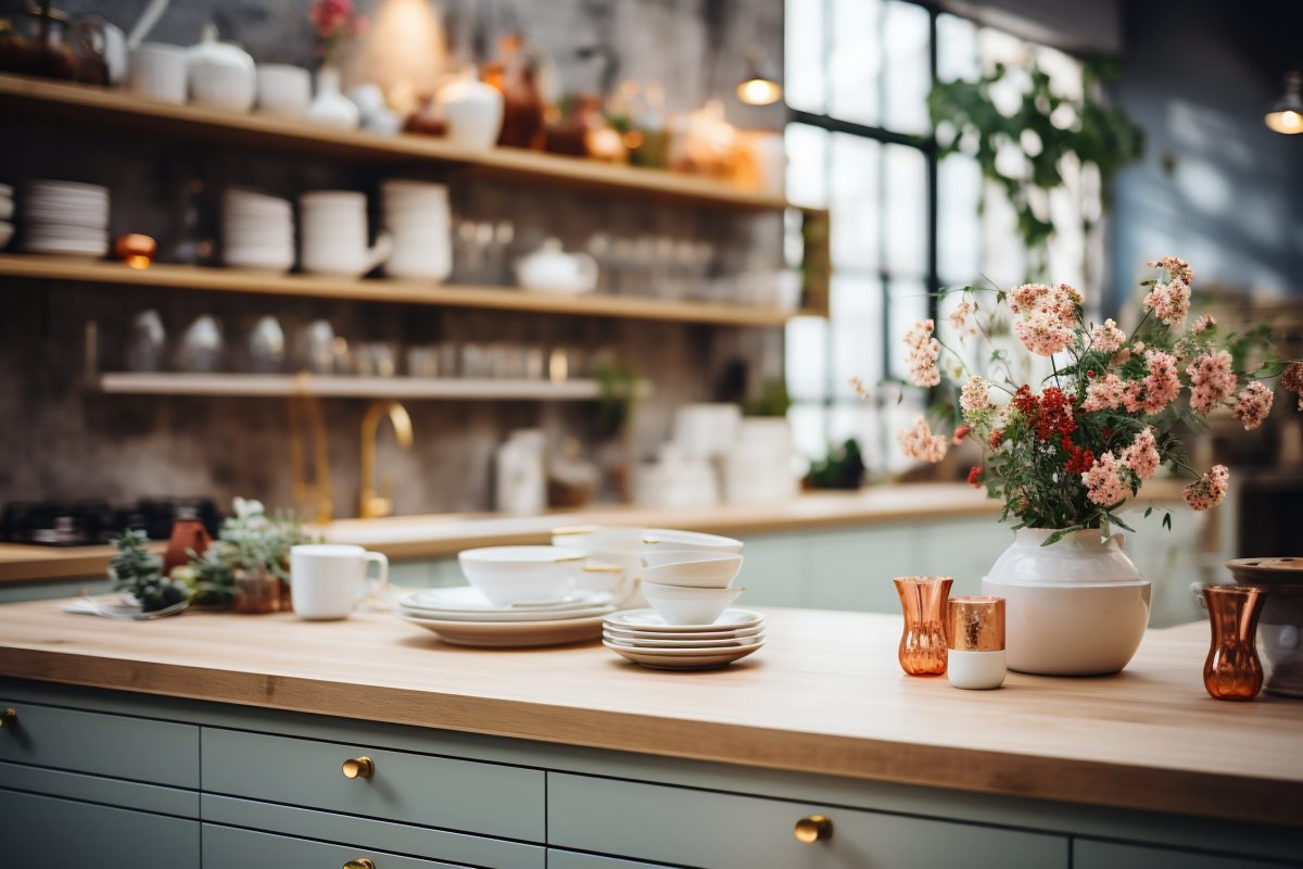 Modern kitchen with flower