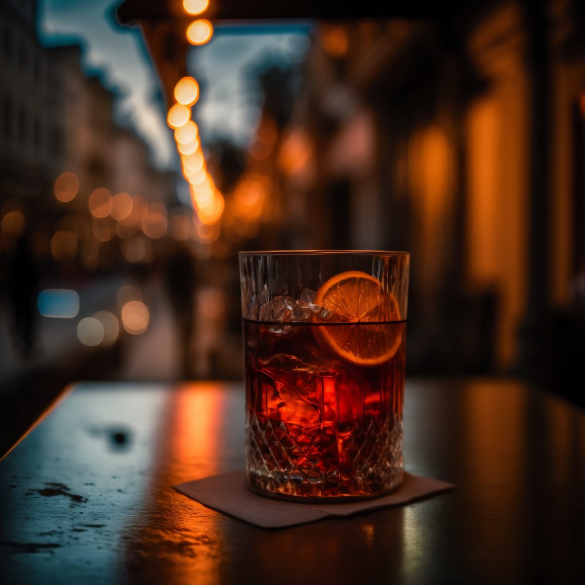 Negroni cocktail outside in a city